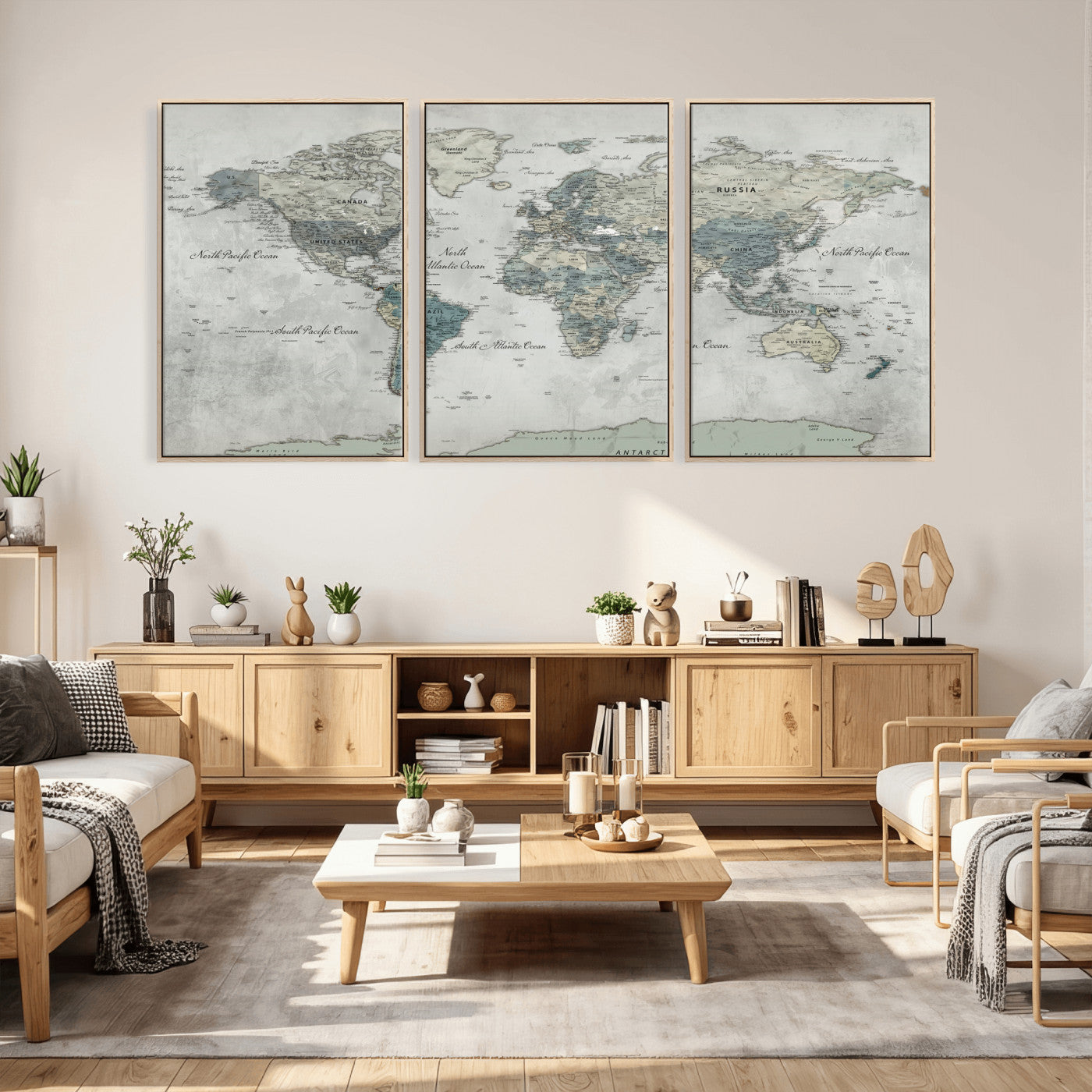 91132939-MGV-CV-36X24 - World Map Wall Art Canvas Print, Modern Decorative Framed Map Artwork Prints for Living Room, Office, Bedroom Wall Decor