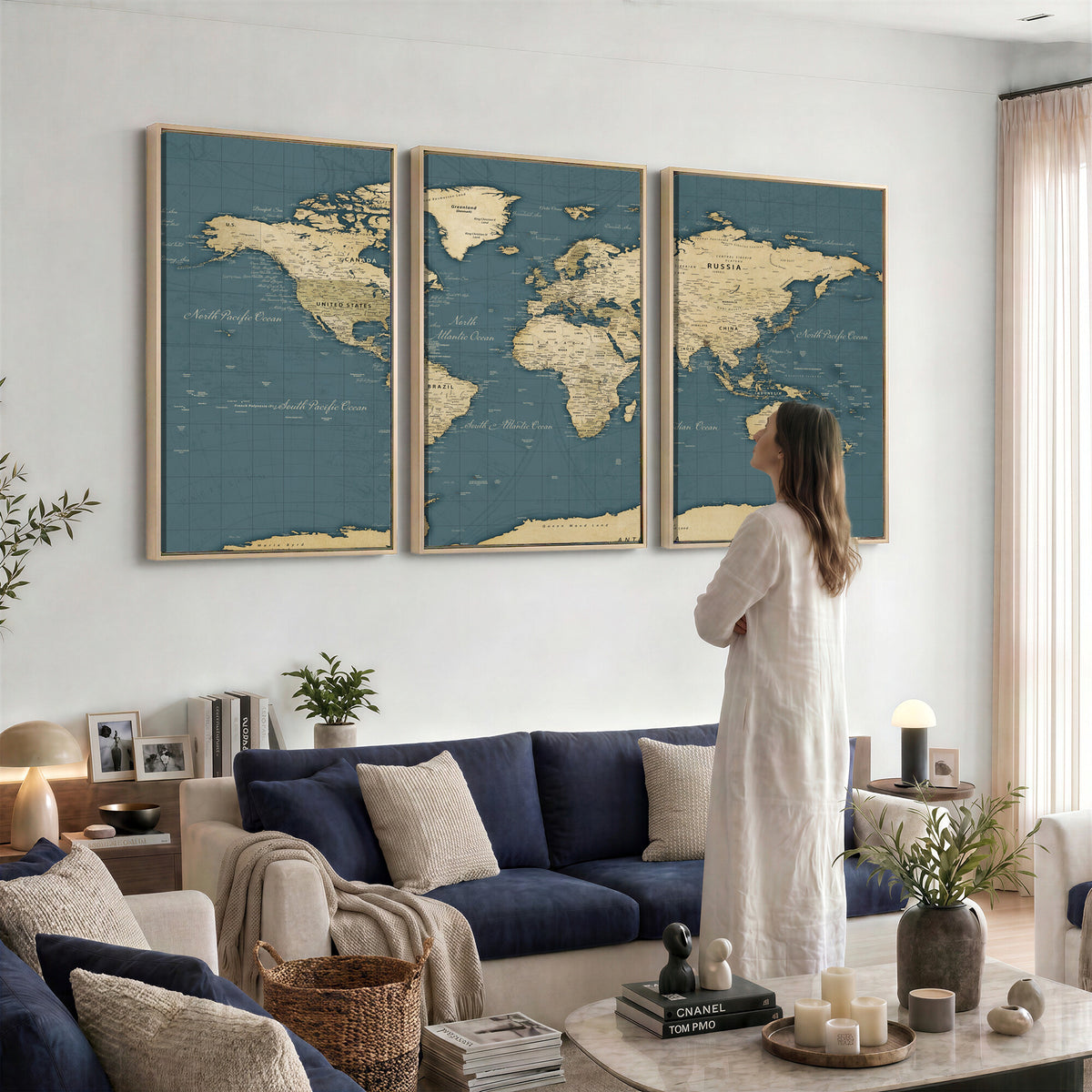99599383-MGV-CV-36X24 - Minimal Vintage World Map Canvas Wall Art Print, Neutral