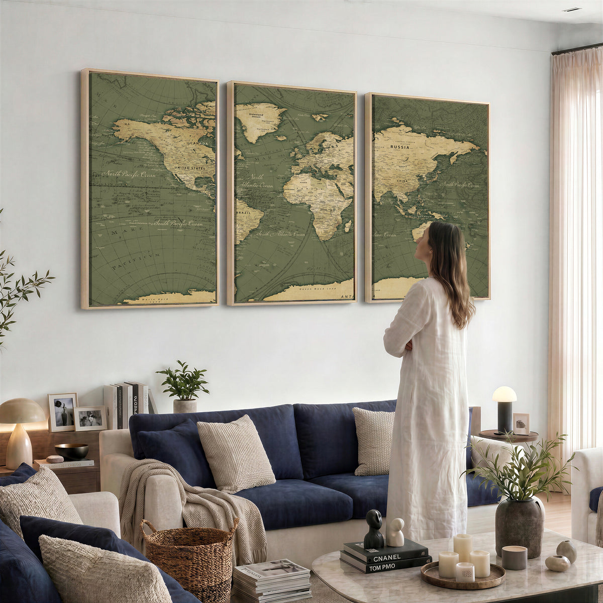 75846040-MGV-CV-36X24 - Large World Map Canvas Wall Art Print for Study Room Decor -