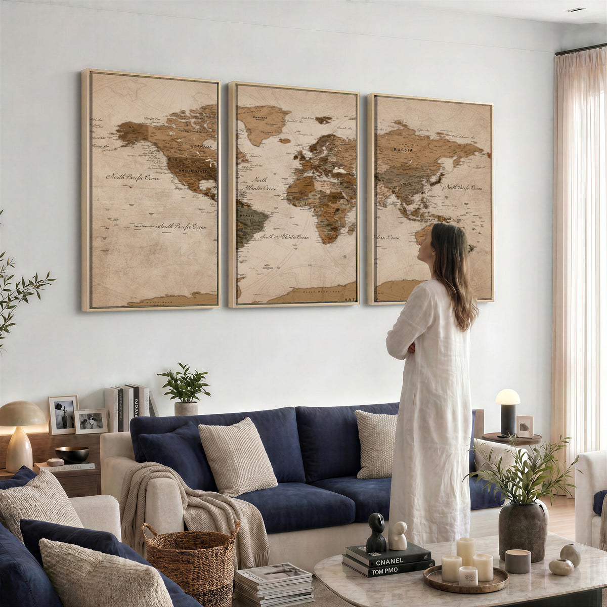 40064188-MGV-CV-36X24 - World Map Wall Art Canvas Print, Modern Decorative Framed Map Artwork Prints for Living Room, Office, Bedroom Wall Decor
