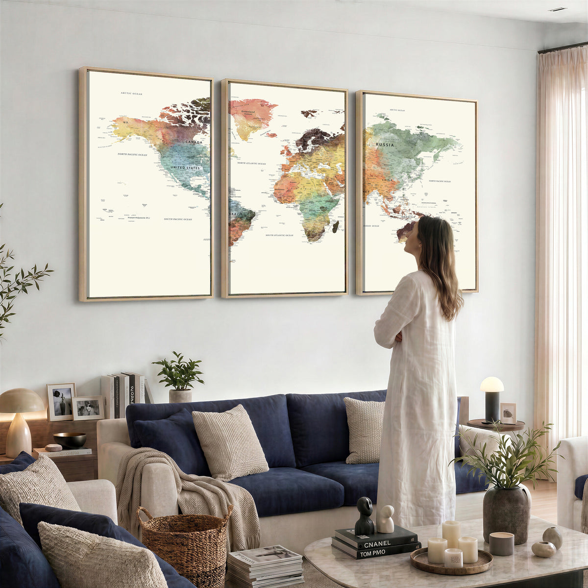 64206059-MGV-CV-36X24 - Framed World Map Wall Art Canvas Print for Living Room and Study Room