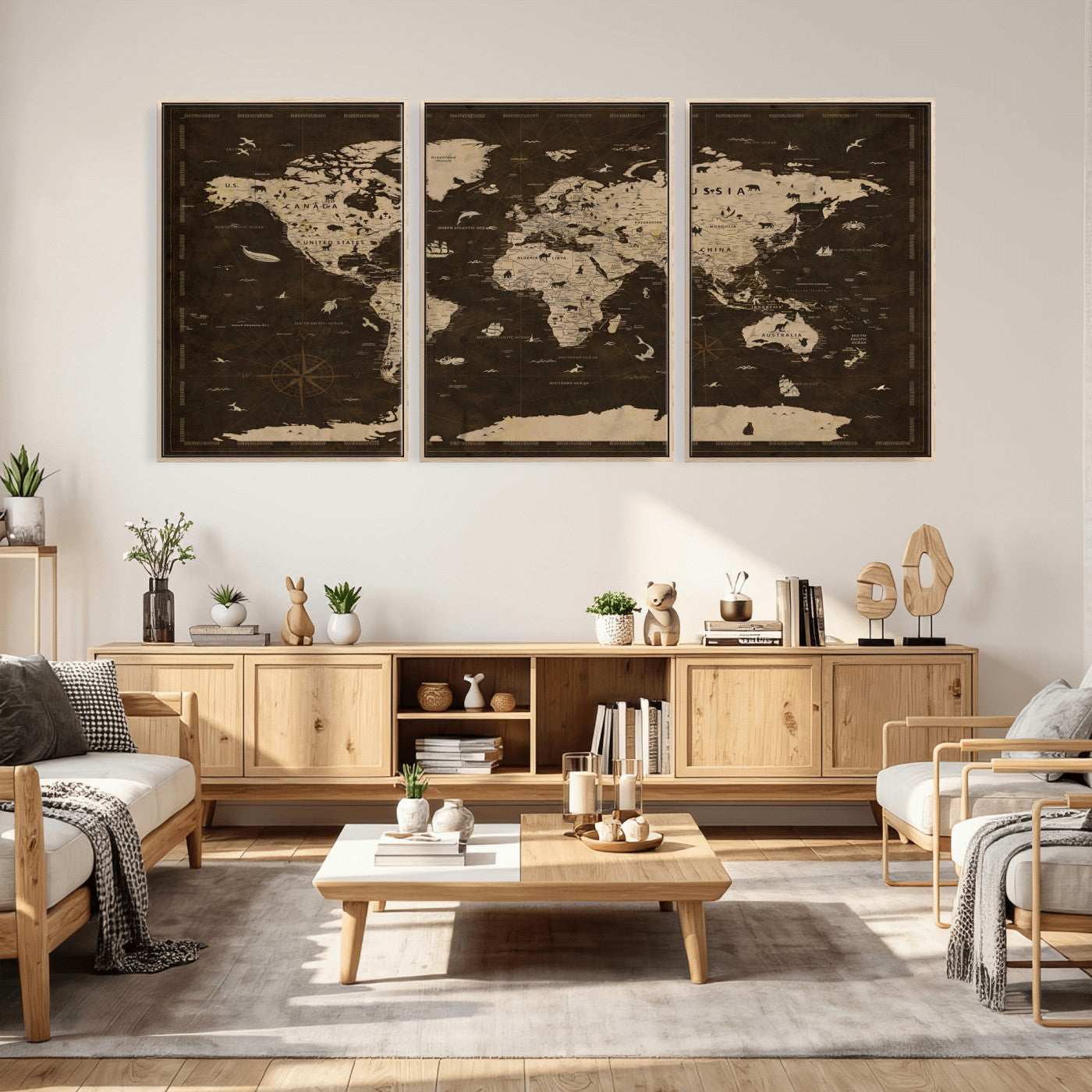 44276398-MGV-CV-36X24 - World Map Wall Art Canvas Print, Modern Decorative Framed Map Artwork Prints for Living Room, Office, Bedroom Wall Decor