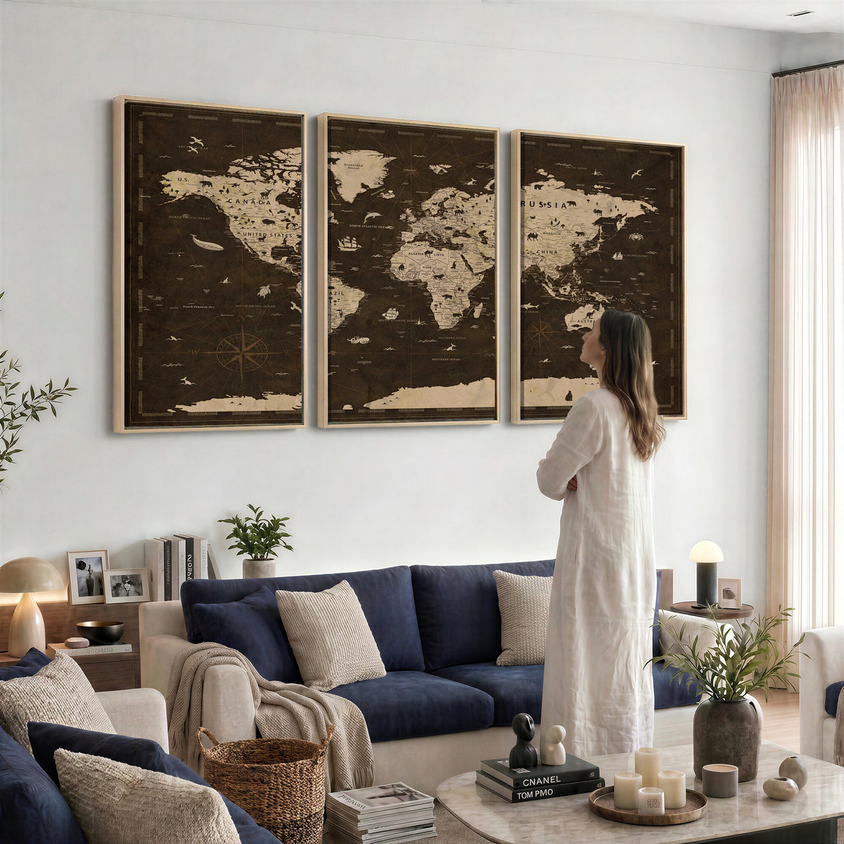 44276398-MGV-CV-36X24 - World Map Wall Art Canvas Print, Modern Decorative Framed Map Artwork Prints for Living Room, Office, Bedroom Wall Decor