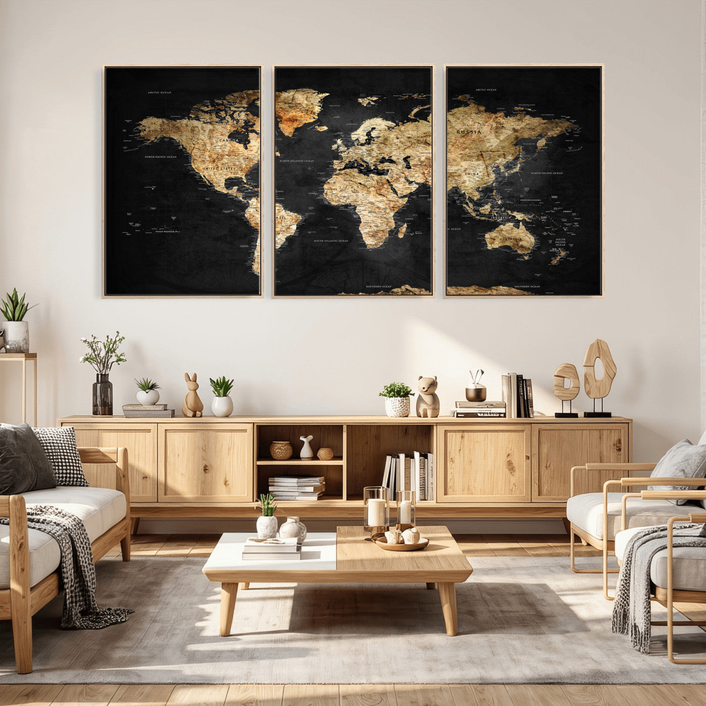 23568589-MGV-CV-36X24 - World Map Wall Art Canvas Print, Modern Decorative Framed Map Artwork Prints for Living Room, Office, Bedroom Wall Decor