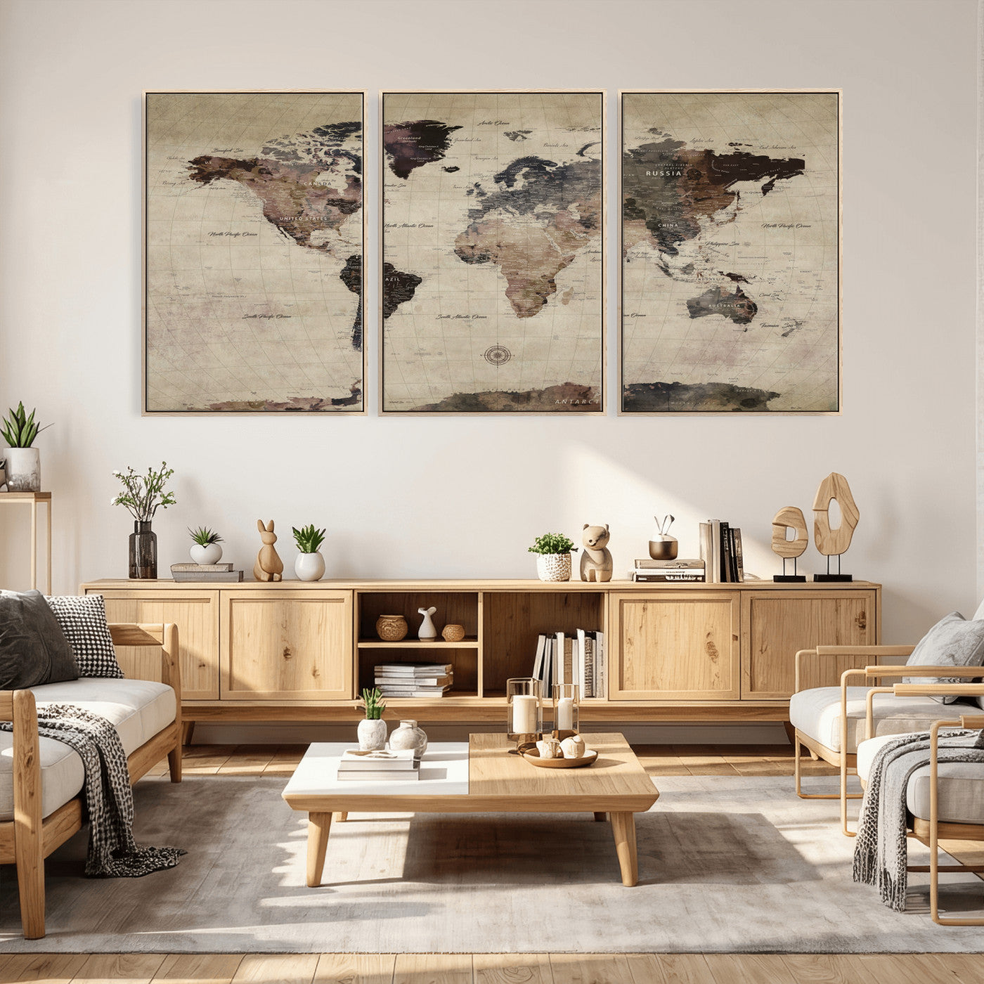 60560672-MGV-CV-36X24 - World Map Wall Art Canvas Print, Modern Decorative Framed Map Artwork Prints for Living Room, Office, Bedroom Wall Decor