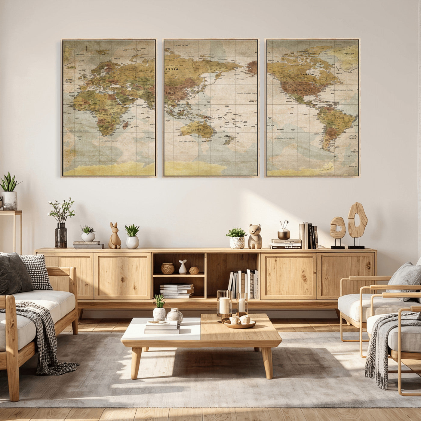 22305205-MGV-CV-36X24 - World Map Wall Art Canvas Print, Modern Decorative Framed Map Artwork Prints for Living Room, Office, Bedroom Wall Decor