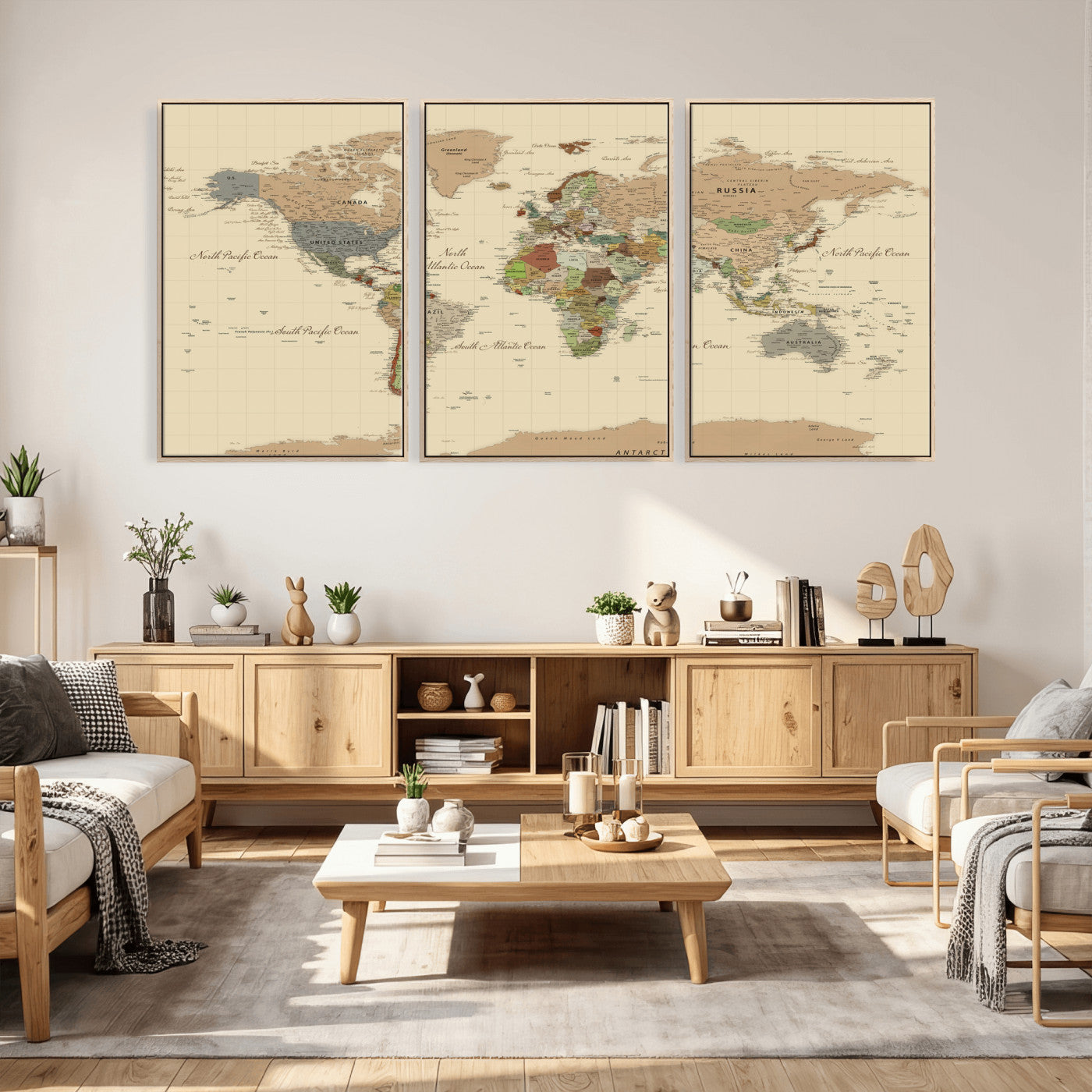 31407854-MGV-CV-36X24 - World Map Wall Art Canvas Print, Modern Decorative Framed Map Artwork Prints for Living Room, Office, Bedroom Wall Decor