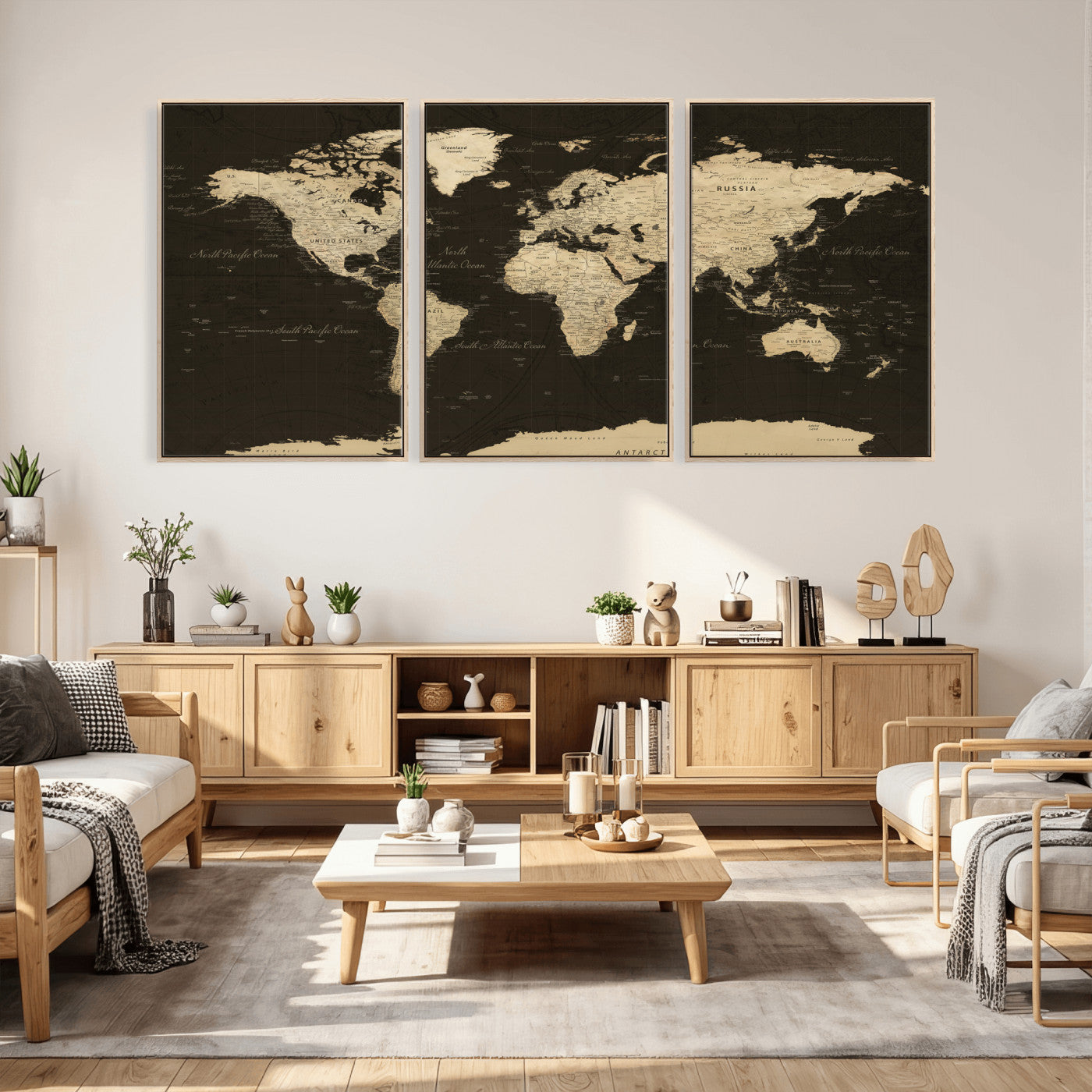 89024244-MGV-CV-36X24 - World Map Wall Art Canvas Print, Modern Decorative Framed Map Artwork Prints for Living Room, Office, Bedroom Wall Decor