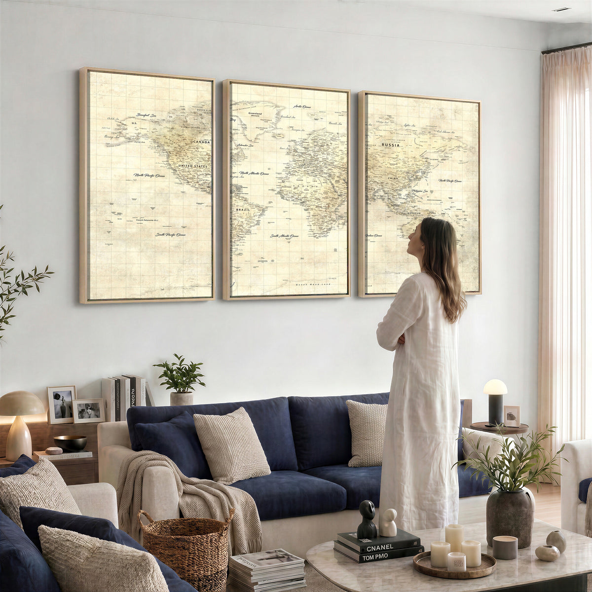 17101439-MGV-CV-36X24 - World Map Wall Art Canvas Print, Modern Decorative Framed Map Artwork Prints for Living Room, Office, Bedroom Wall Decor