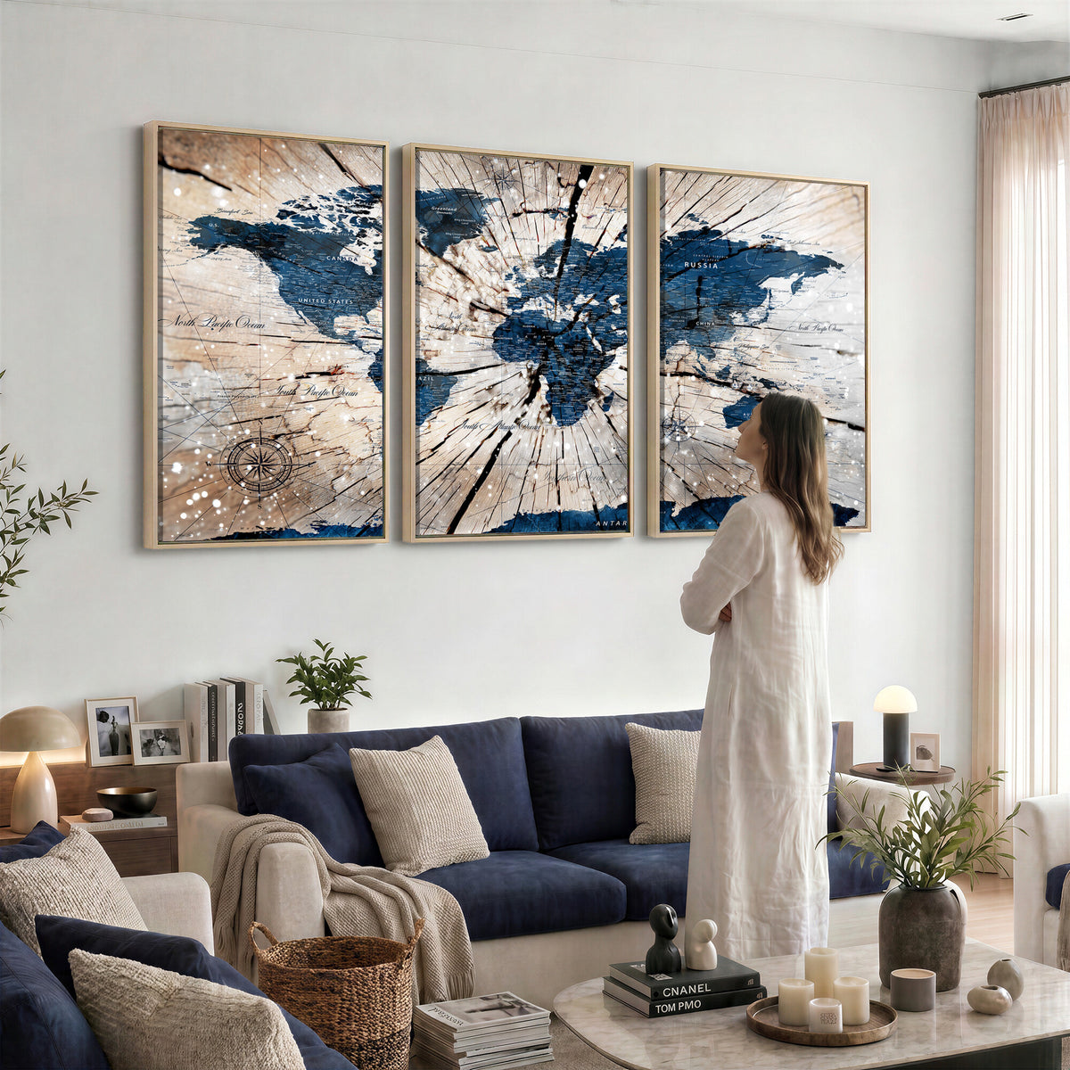 19478704-MGV-CV-36X24 - World Map Wall Art Canvas Print, Modern Decorative Framed Map Artwork Prints for Living Room, Office, Bedroom Wall Decor