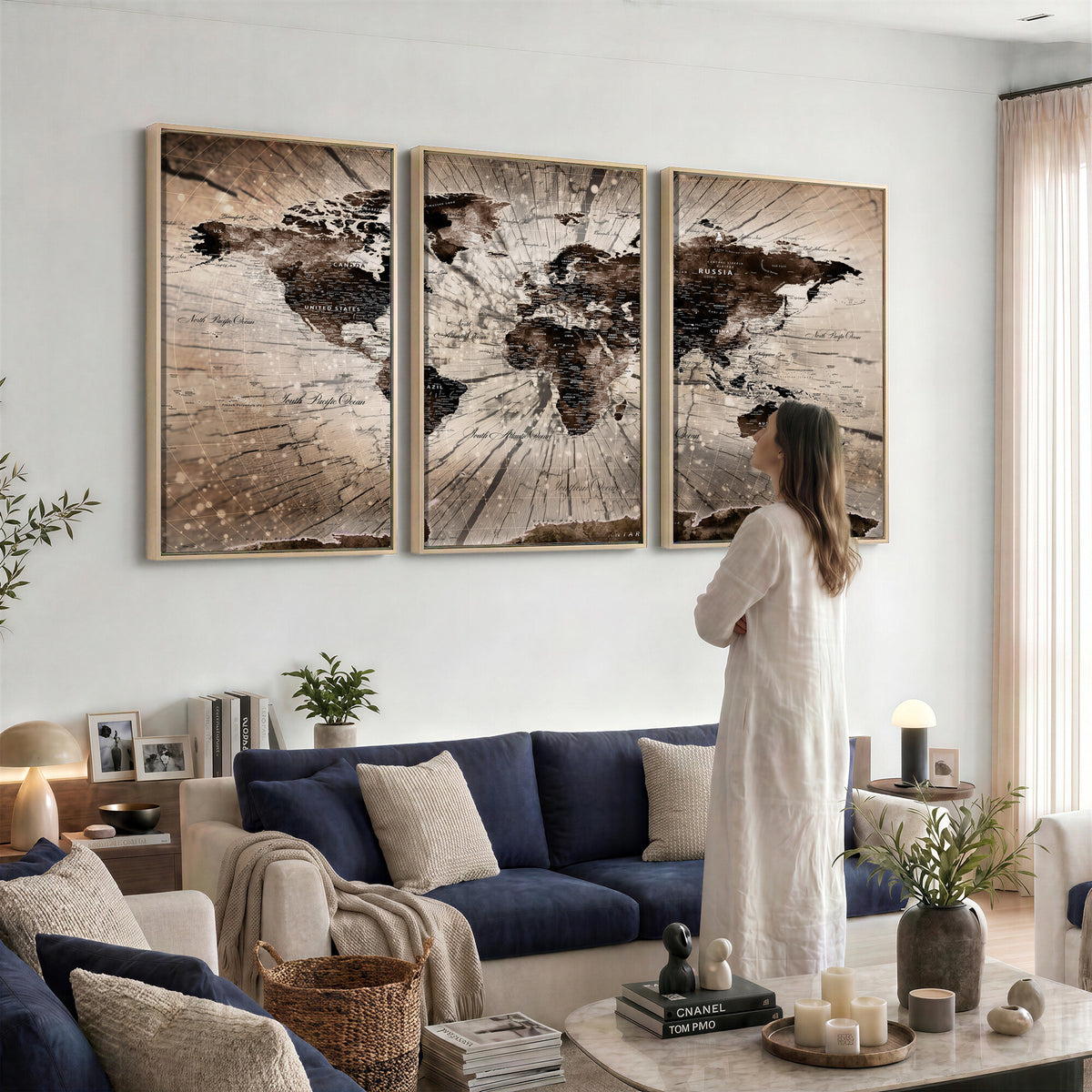 94623295-MGV-CV-36X24 - World Map Wall Art Canvas Print, Modern Decorative Framed Map Artwork Prints for Living Room, Office, Bedroom Wall Decor