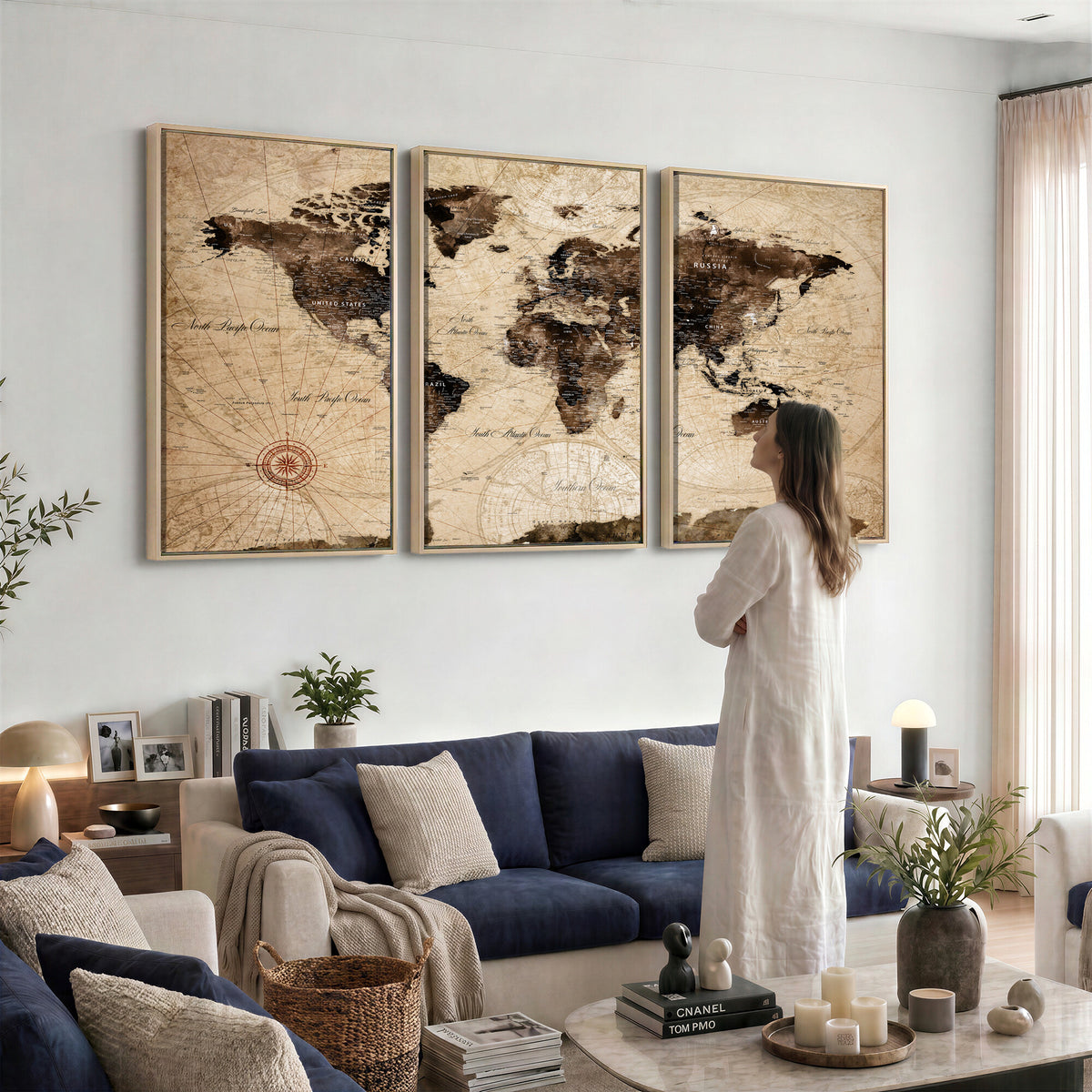 47657418-MGV-CV-36X24 - World Map Wall Art Canvas Print, Modern Decorative Framed Map Artwork Prints for Living Room, Office, Bedroom Wall Decor
