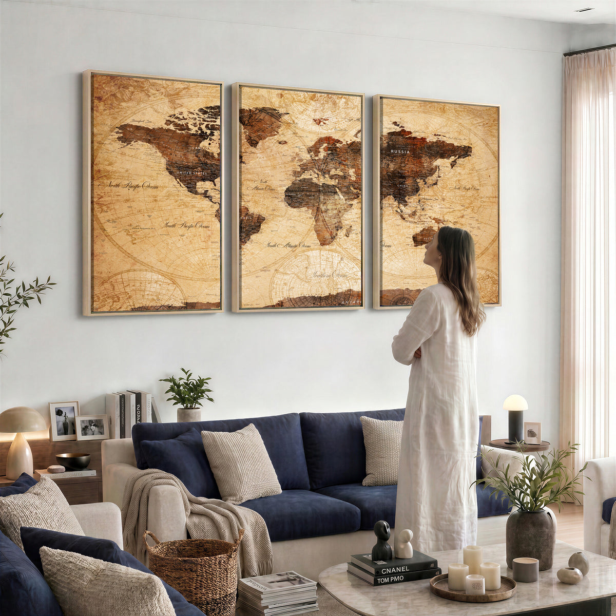 40760475-MGV-CV-36X24 - World Map Wall Art Canvas Print, Modern Decorative Framed Map Artwork Prints for Living Room, Office, Bedroom Wall Decor