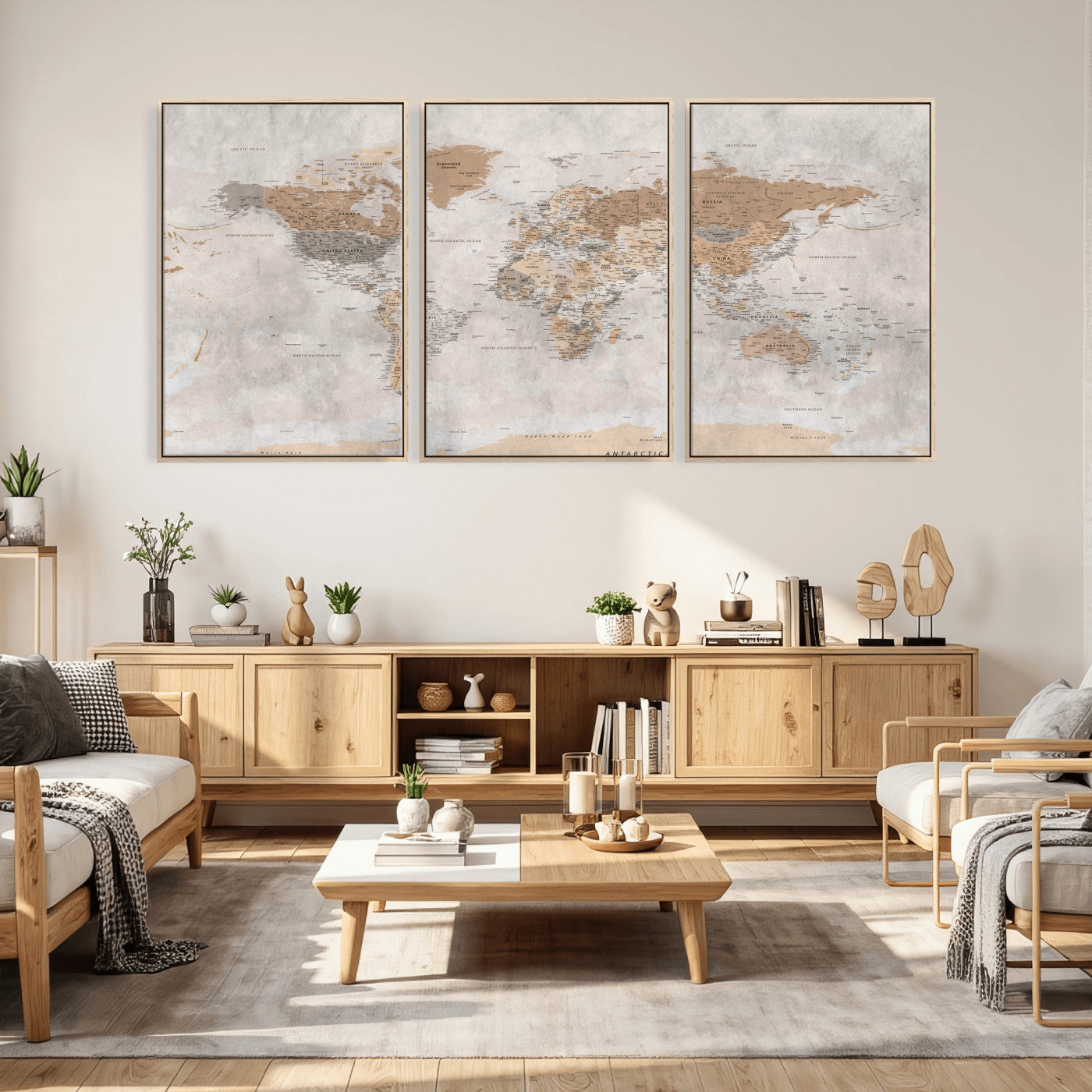 34051638-MGV-CV-36X24 - World Map Wall Art Canvas Print, Modern Decorative Framed Map Artwork Prints for Living Room, Office, Bedroom Wall Decor