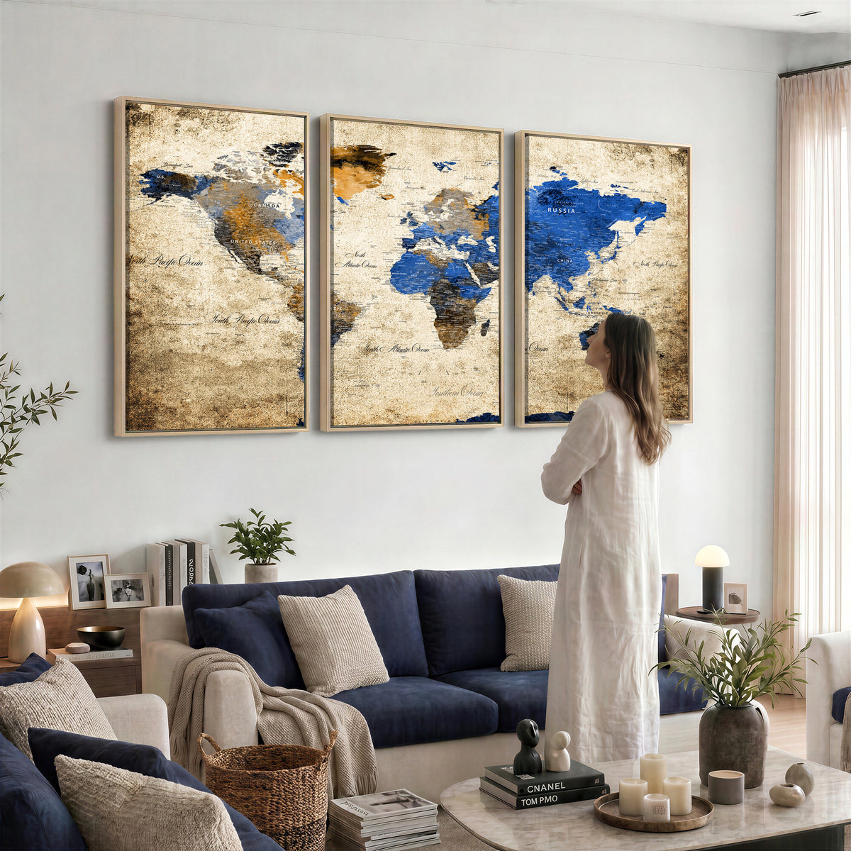 27314341-MGV-CV-36X24 - World Map Wall Art Canvas Print, Modern Decorative Framed Map Artwork Prints for Living Room, Office, Bedroom Wall Decor