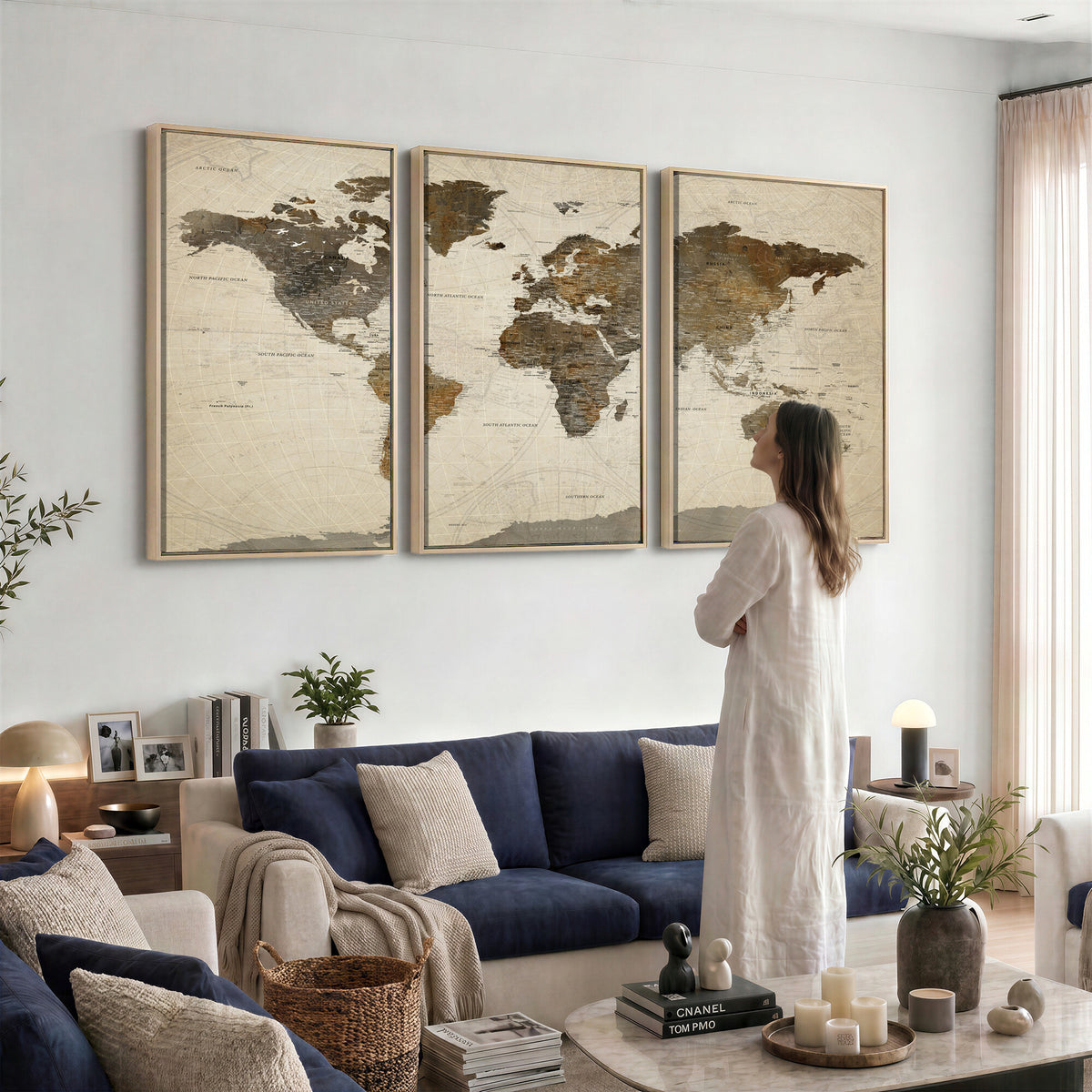 49623468-MGV-CV-36X24 - World Map Wall Art Canvas Print, Modern Decorative Framed Map Artwork Prints for Living Room, Office, Bedroom Wall Decor