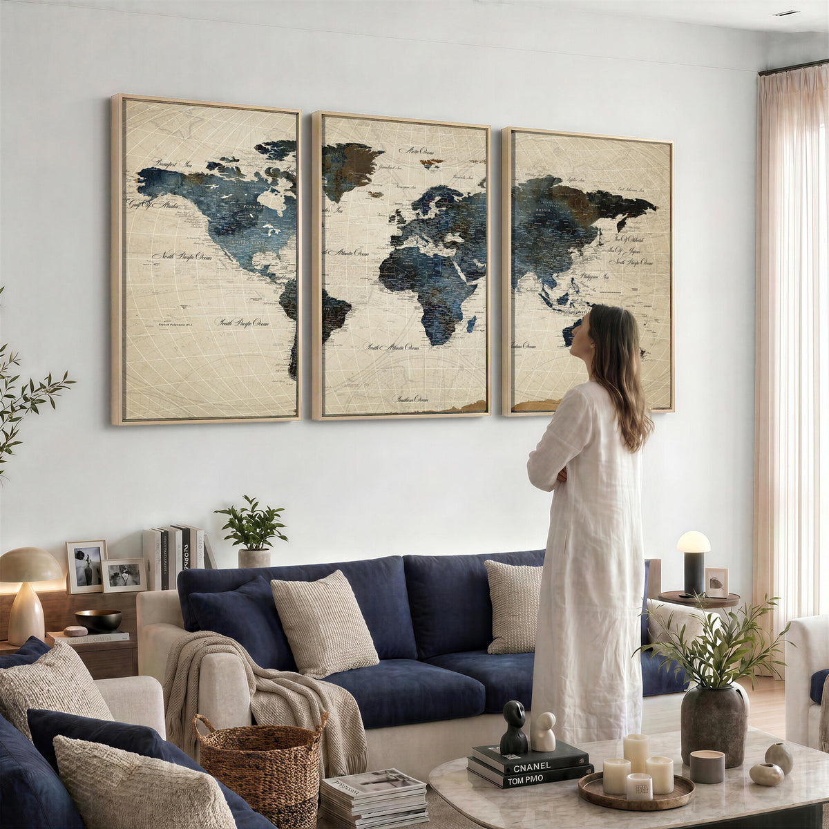 72927803-MGV-CV-36X24 - World Map Wall Art Canvas Print, Modern Decorative Framed Map Artwork Prints for Living Room, Office, Bedroom Wall Decor