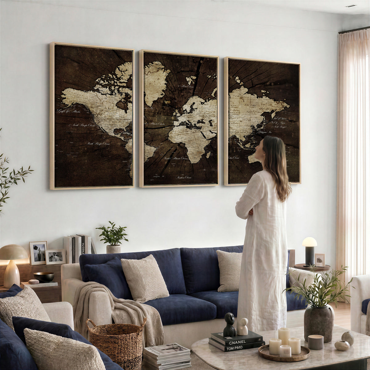 40991509-MGV-CV-36X24 - World Map Wall Art Canvas Print, Modern Decorative Framed Map Artwork Prints for Living Room, Office, Bedroom Wall Decor