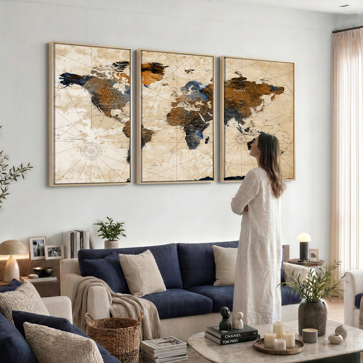 15727090-MGV-CV-36X24 - World Map Wall Art Canvas Print, Modern Decorative Framed Map Artwork Prints for Living Room, Office, Bedroom Wall Decor