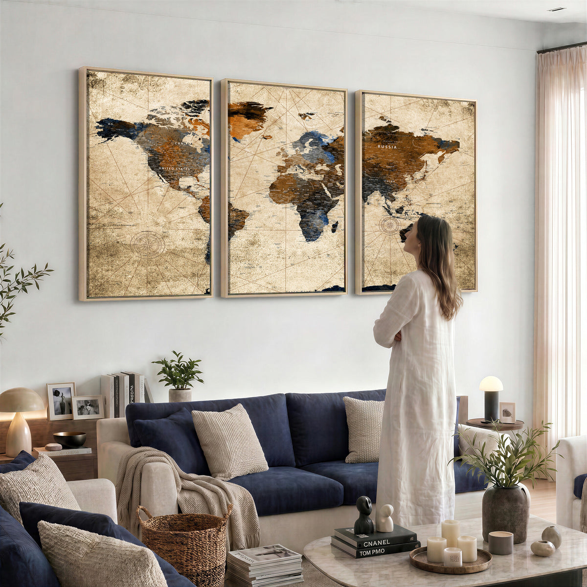 27163414-MGV-CV-36X24 - World Map Wall Art – Rustic Earth Tone Canvas Print, Antique