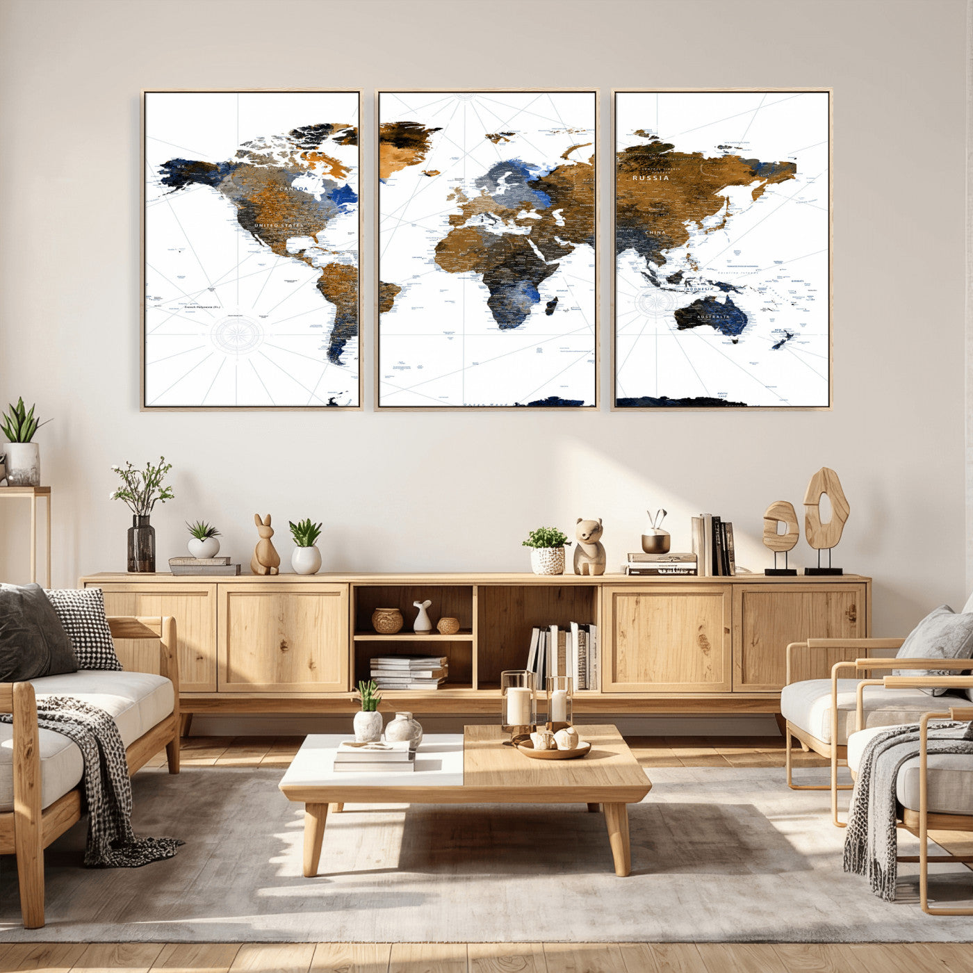 56364879-MGV-CV-36X24 - World Map Wall Art Canvas Print, Modern Decorative Framed Map Artwork Prints for Living Room, Office, Bedroom Wall Decor