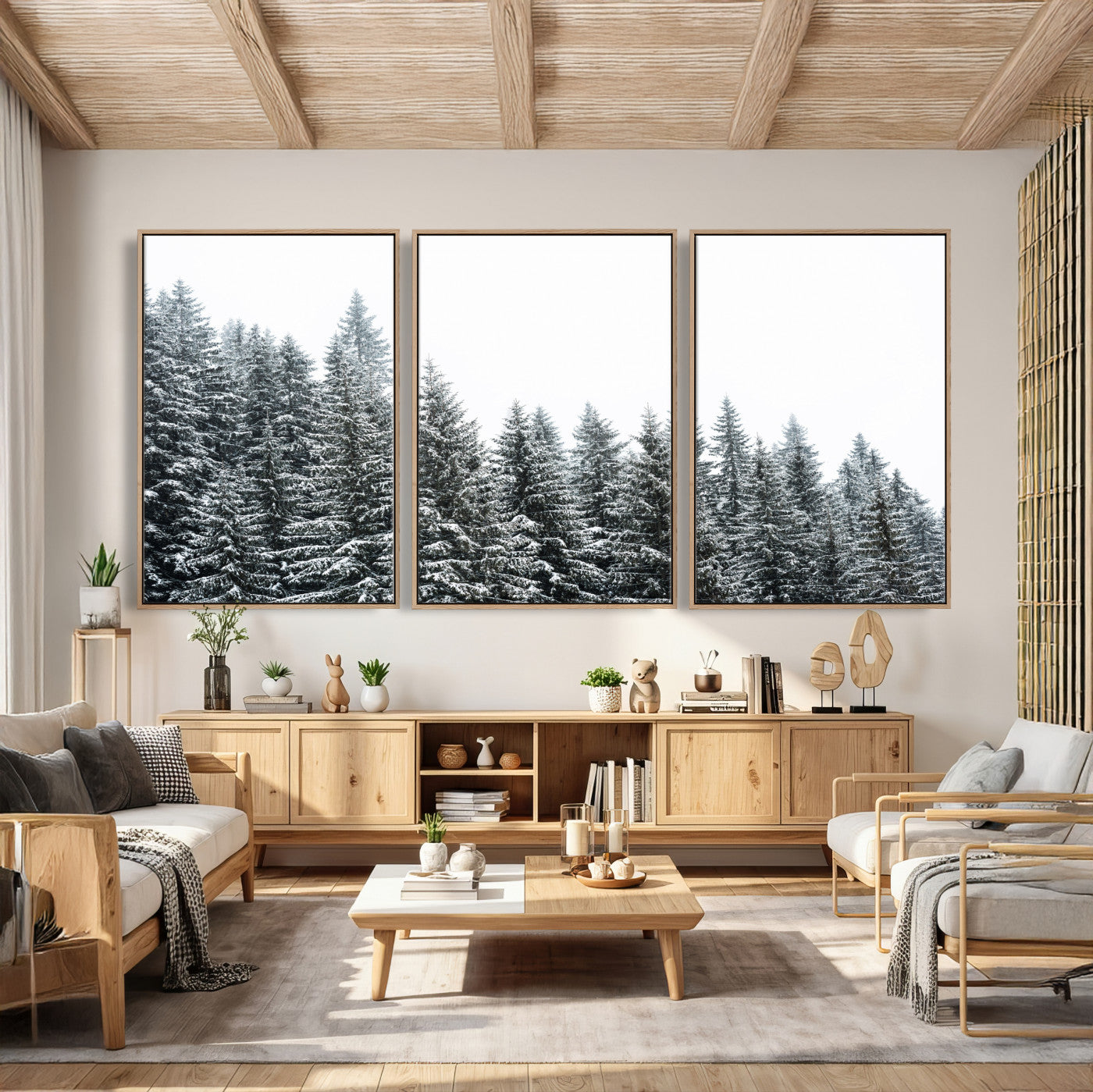 69566941-MGV-CV-36X24 - Misty Mountain Forest Canvas Print, Foggy Pine Trees Nature Wall Art, Framed Canvas Ready to Hang