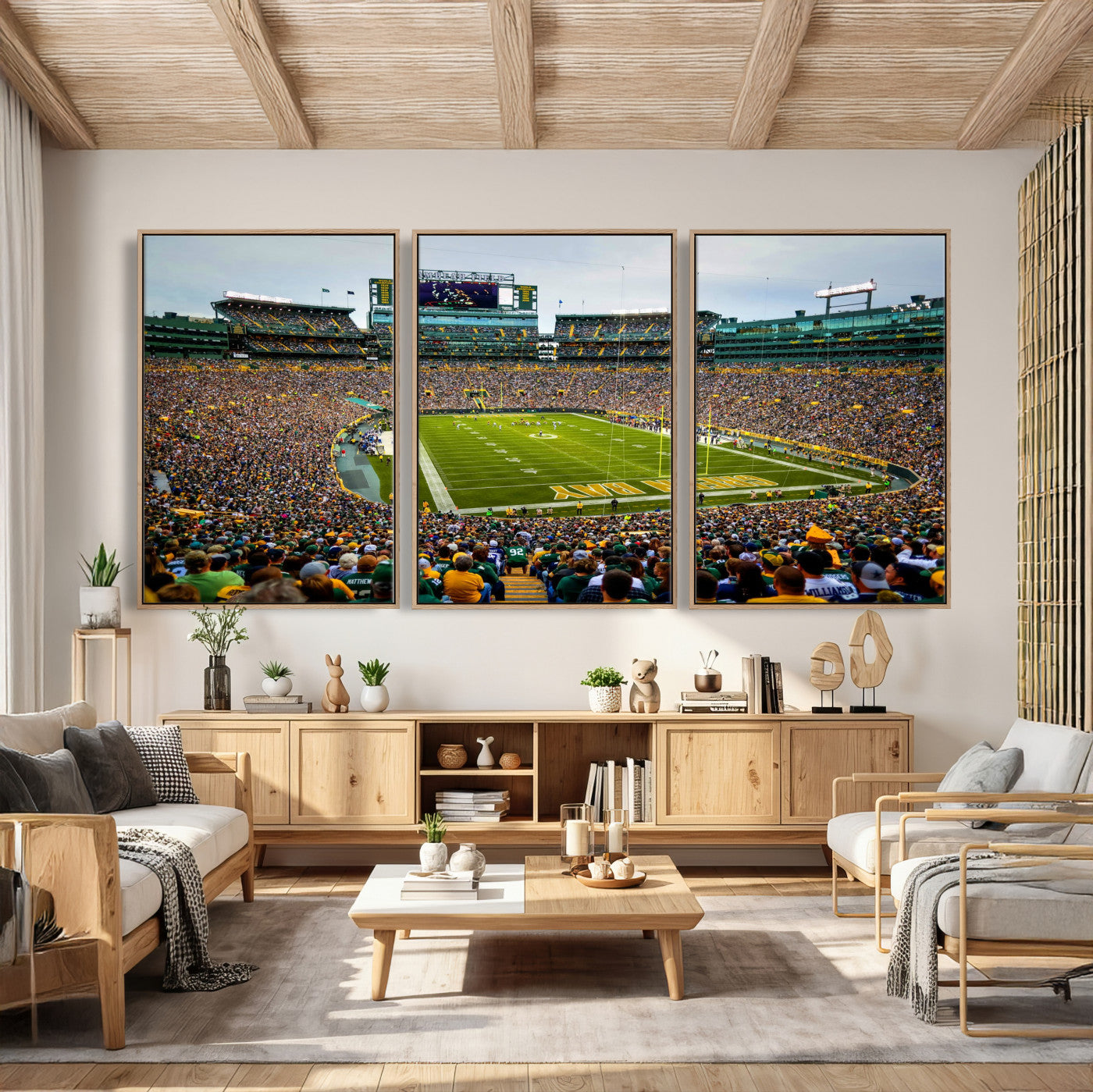 56521752-MGV-CV-36X24 - Green Bay Packers Stadium Wall Art Canvas Print, Lambeau Field Football Stadium Artwork, Framed Wall Art Ready to Hang