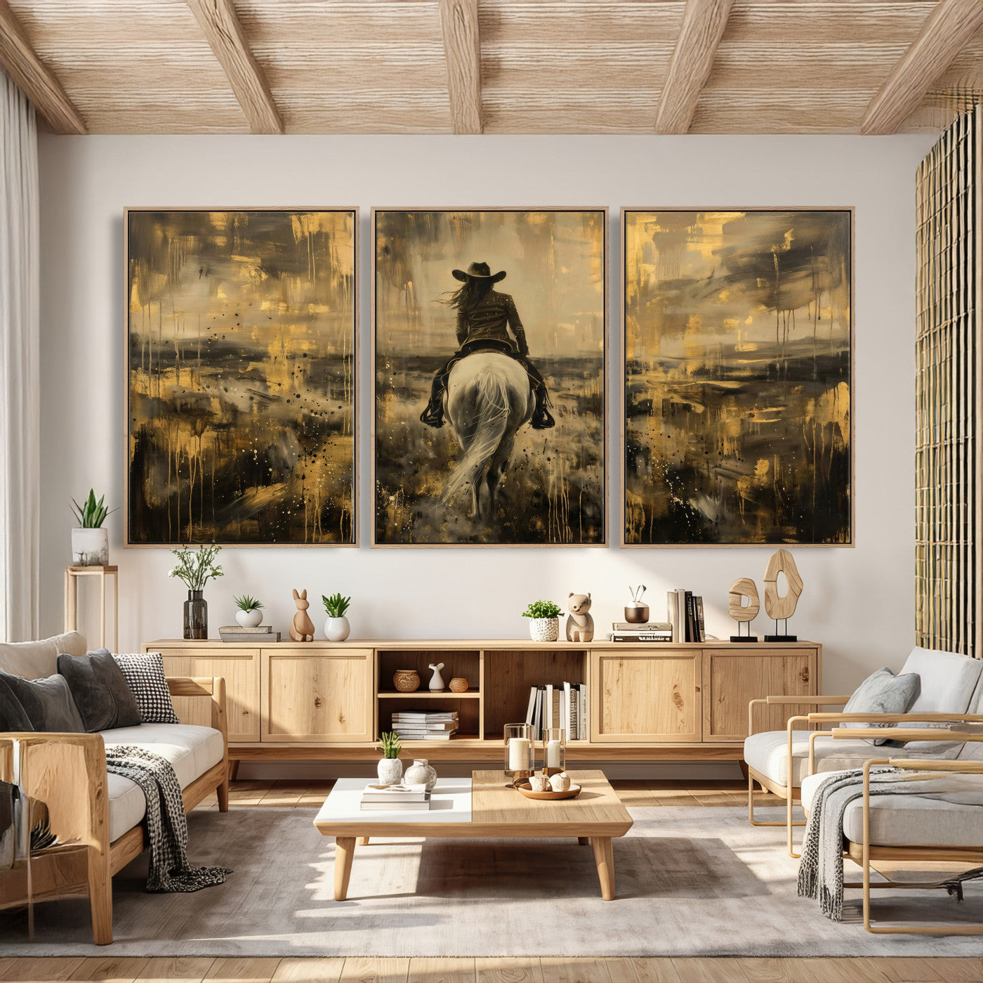 20465530-MGV-CV-36X24 - Cowgirl Wall Art Canvas Print, Western Horse Rider Wall Art, Framed Wall Art Ready to Hang