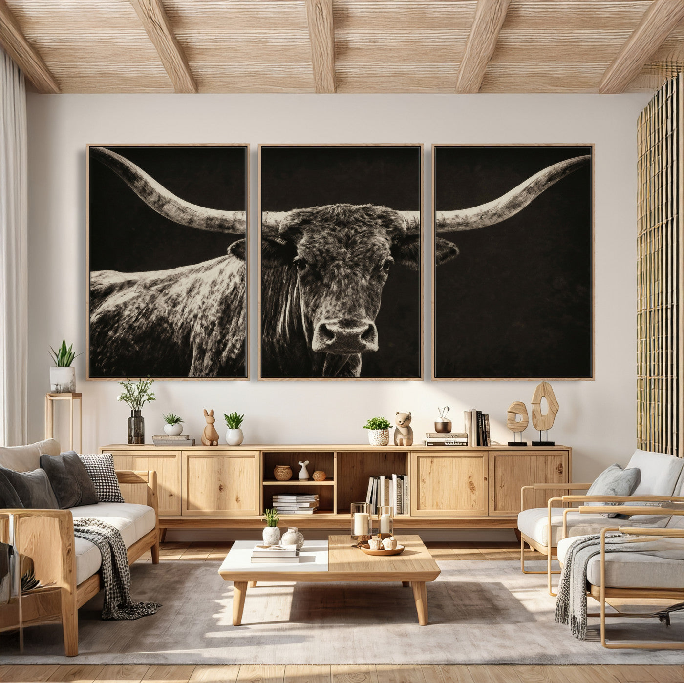 74513721-MGV-CV-36X24 - Vintage Texas Longhorn Bull Wall Art Canvas Print, Cow Portrait Photography Print, Framed Wall Art Ready to Hang