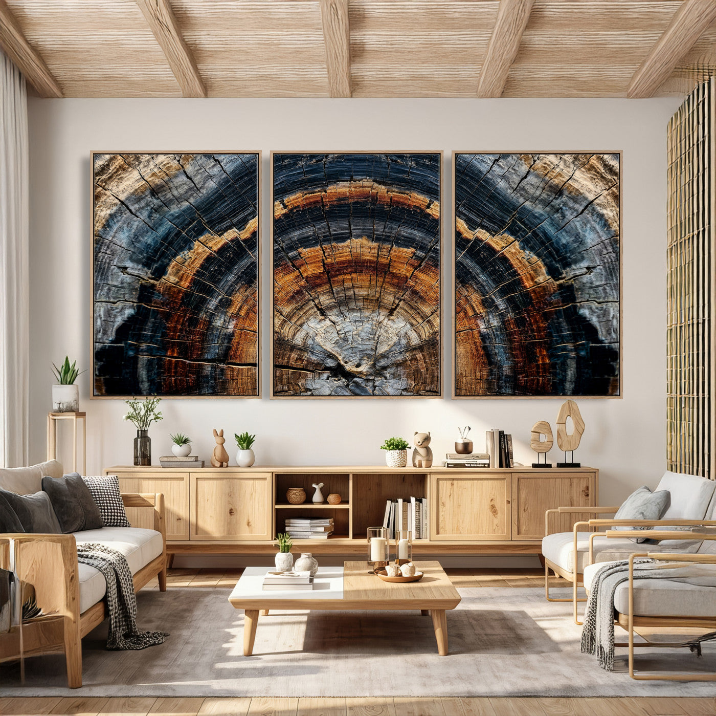 92693966A-MGV-CV-36X24 - Abstract Wood Grain Canvas Print, Tree Ring Pattern Wall Art, Framed Canvas Ready to Hang