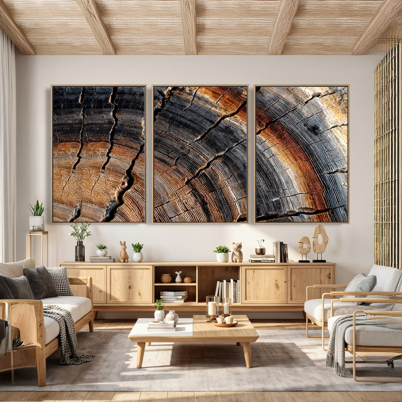 92693966E-MGV-CV-36X24 - Framed Large Abstract Wood Grain Canvas Print, Tree Ring Pattern Wall Art, Framed Canvas Ready to Hang