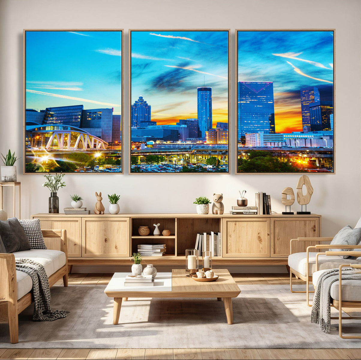 23097797-MGV-CV-36X24 - Atlanta Skyline Wall Art Canvas Print, Atlanta Downtown Night Cityscape Print for Modern Urban Wall Decor