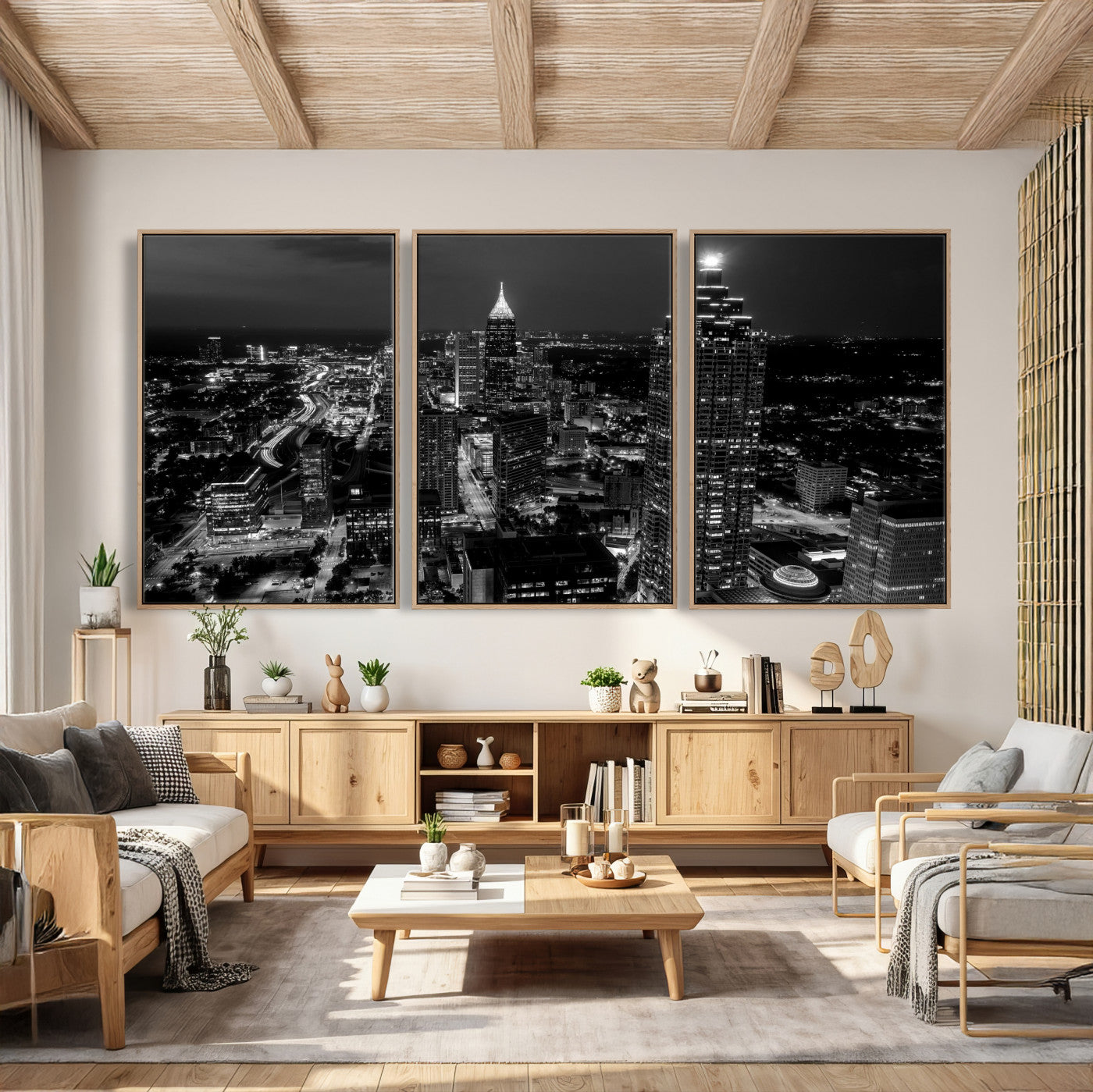 56773510-MGV-CV-36X24 - Atlanta Skyline Wall Art Canvas Print, Atlanta Downtown Night Cityscape Print for Modern Urban Wall Decor