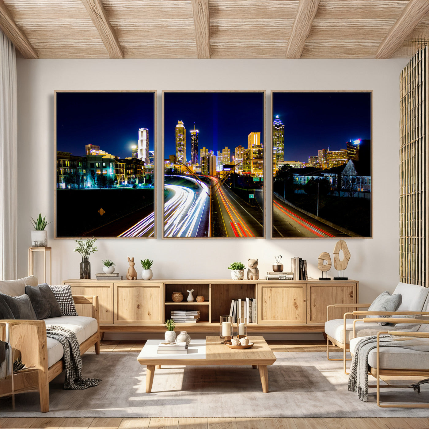 12967464-MGV-CV-36X24 - Atlanta Skyline Wall Art Canvas Print, Atlanta Downtown Night Cityscape Print for Modern Urban Wall Decor