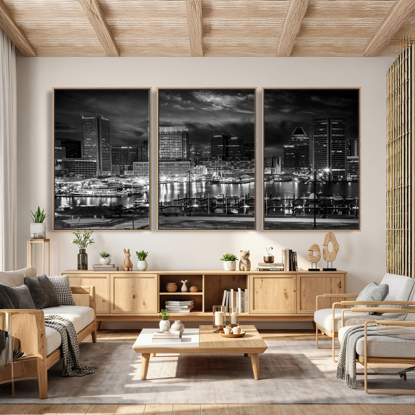 79755655-MGV-CV-36X24 - Baltimore Skyline Wall Art Canvas Print, Baltimore Downtown Night Cityscape Print for Modern Urban Wall Decor