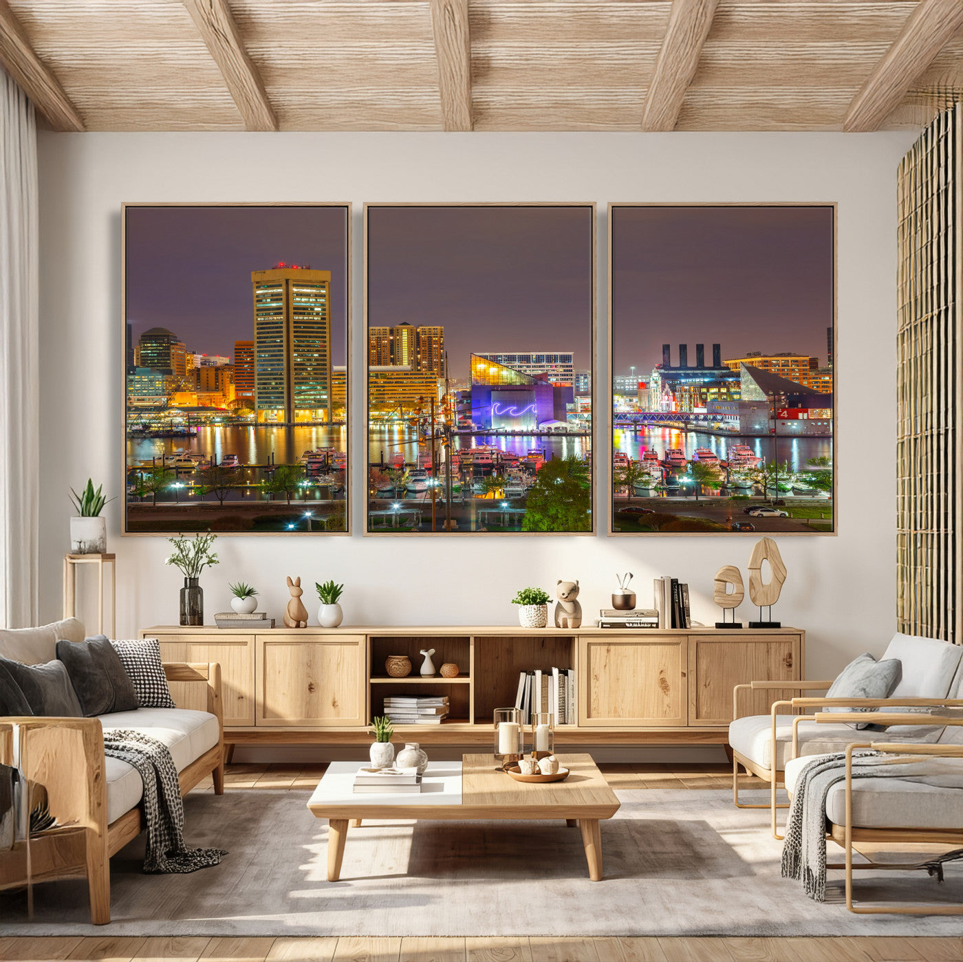 42654823-MGV-CV-36X24 - Baltimore Skyline Wall Art Canvas Print, Baltimore Downtown Night Cityscape Print for Modern Urban Wall Decor