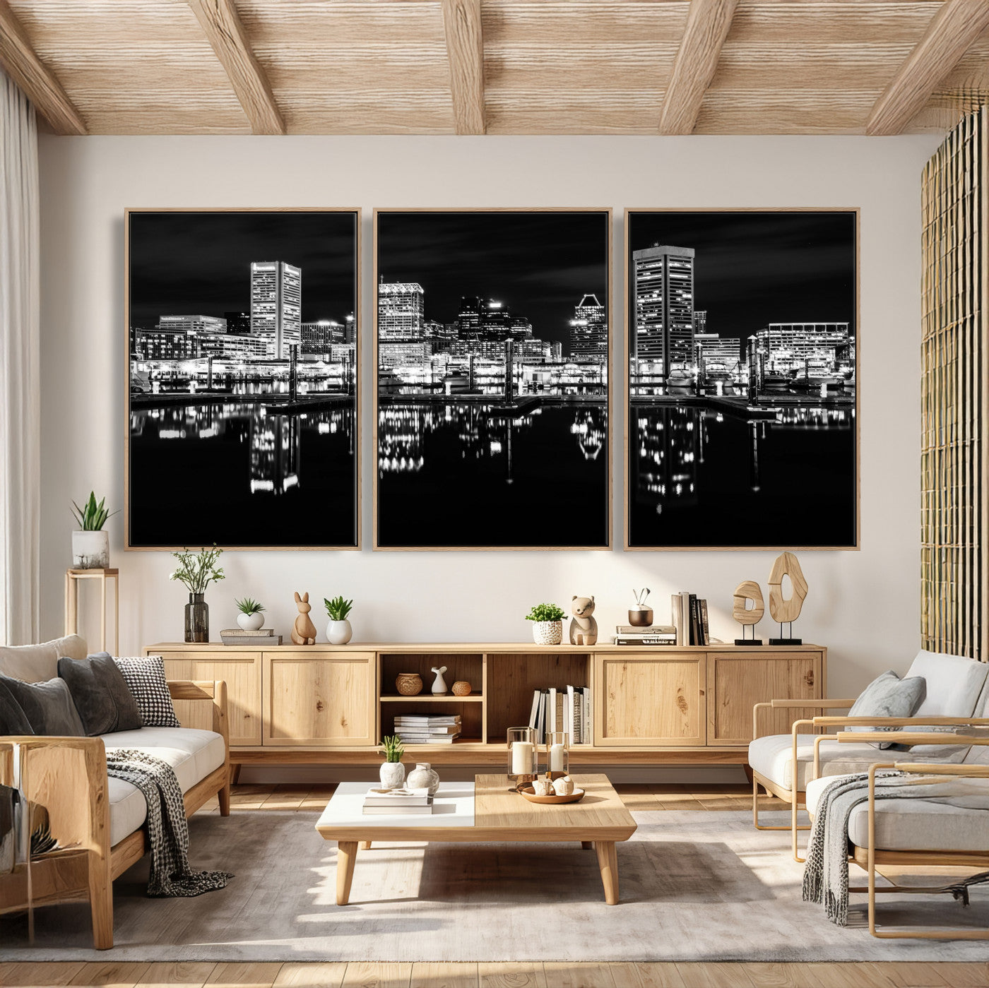 69187681-MGV-CV-36X24 - Baltimore Skyline Wall Art Canvas Print, Baltimore Downtown Night Cityscape Print for Modern Urban Wall Decor