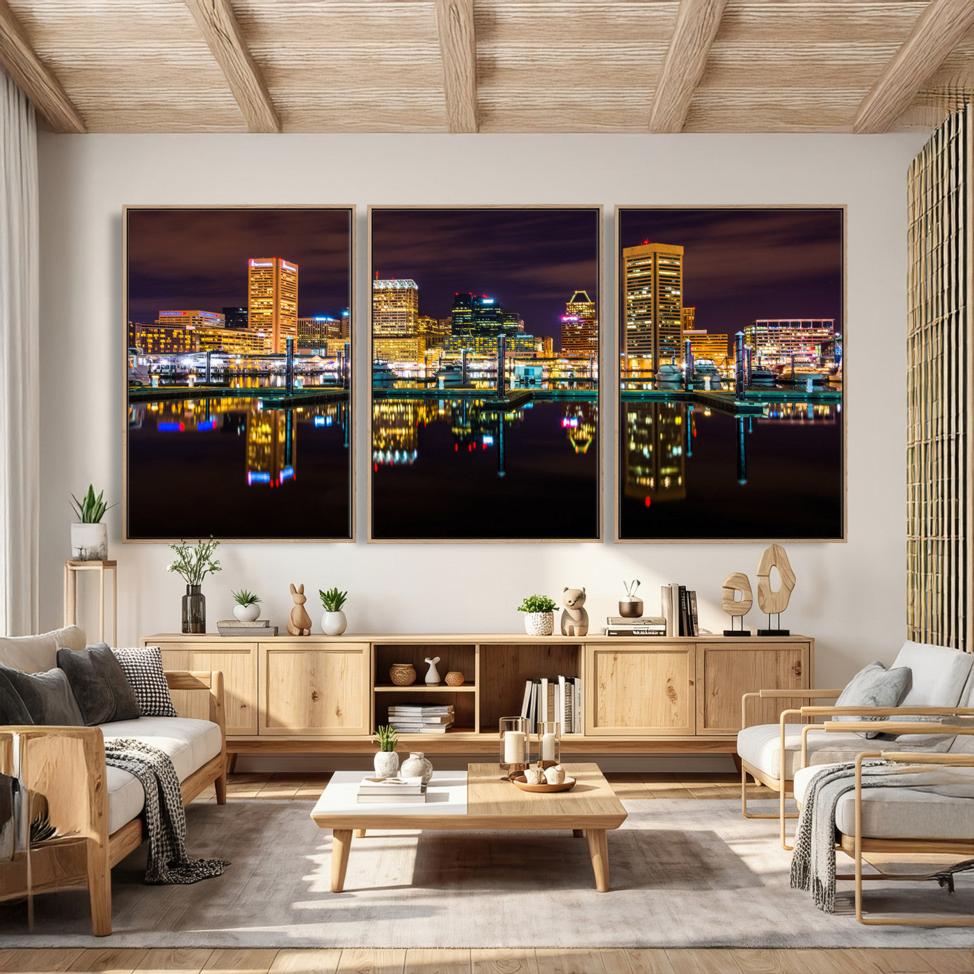 38201692-MGV-CV-36X24 - Baltimore Skyline Wall Art Canvas Print, Baltimore Downtown Night Cityscape Print for Modern Urban Wall Decor
