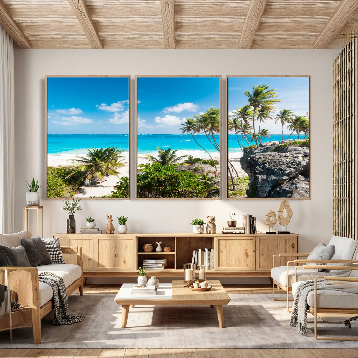 79995168-MGV-CV-36X24 - Barbados Beach Wall Art Canvas Print, Palm Tree Ocean Landscape, Turquoise Sea Coastal Photography, Tropical Island Wall Decor, Framed Ready to Hang