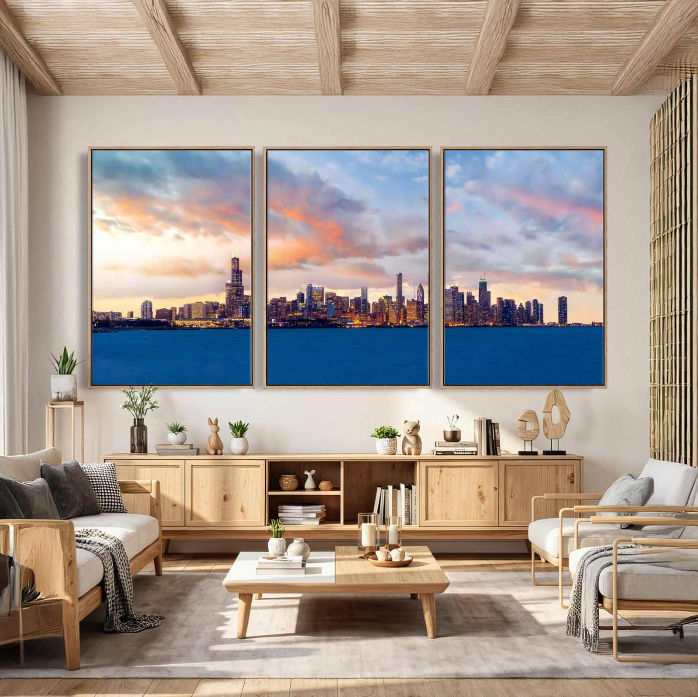 34667960-MGV-CV-36X24 - Chicago Wall Art Canvas Print, Chicago City Downtown Night Cityscape Print for Modern Urban Wall Decor