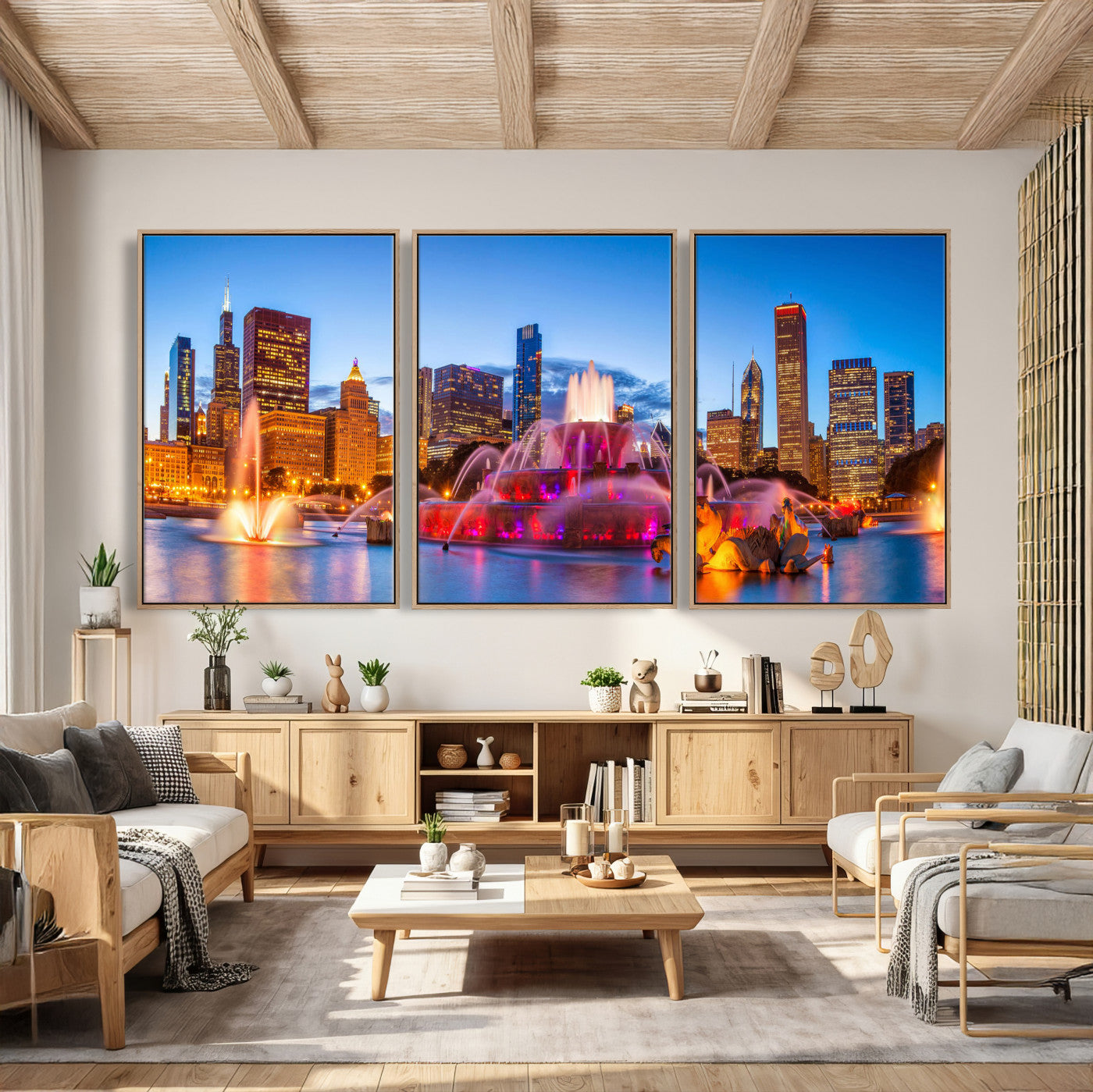 20251989-MGV-CV-36X24 - Chicago Wall Art Canvas Print, Chicago City Downtown Night Cityscape Print for Modern Urban Wall Decor