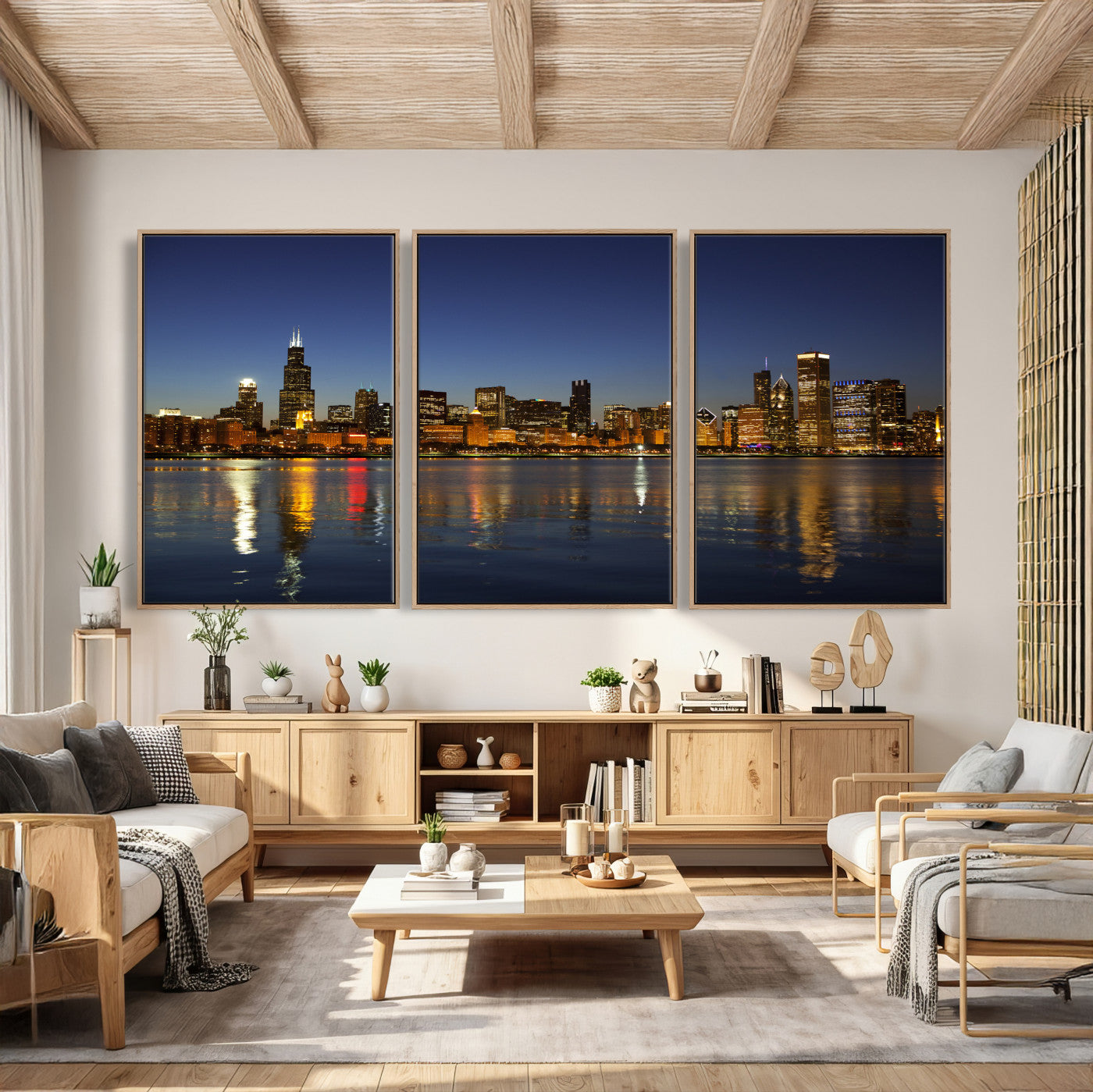 67308035-MGV-CV-36X24 - Chicago Wall Art Canvas Print, Chicago City Downtown Night Cityscape Print for Modern Urban Wall Decor