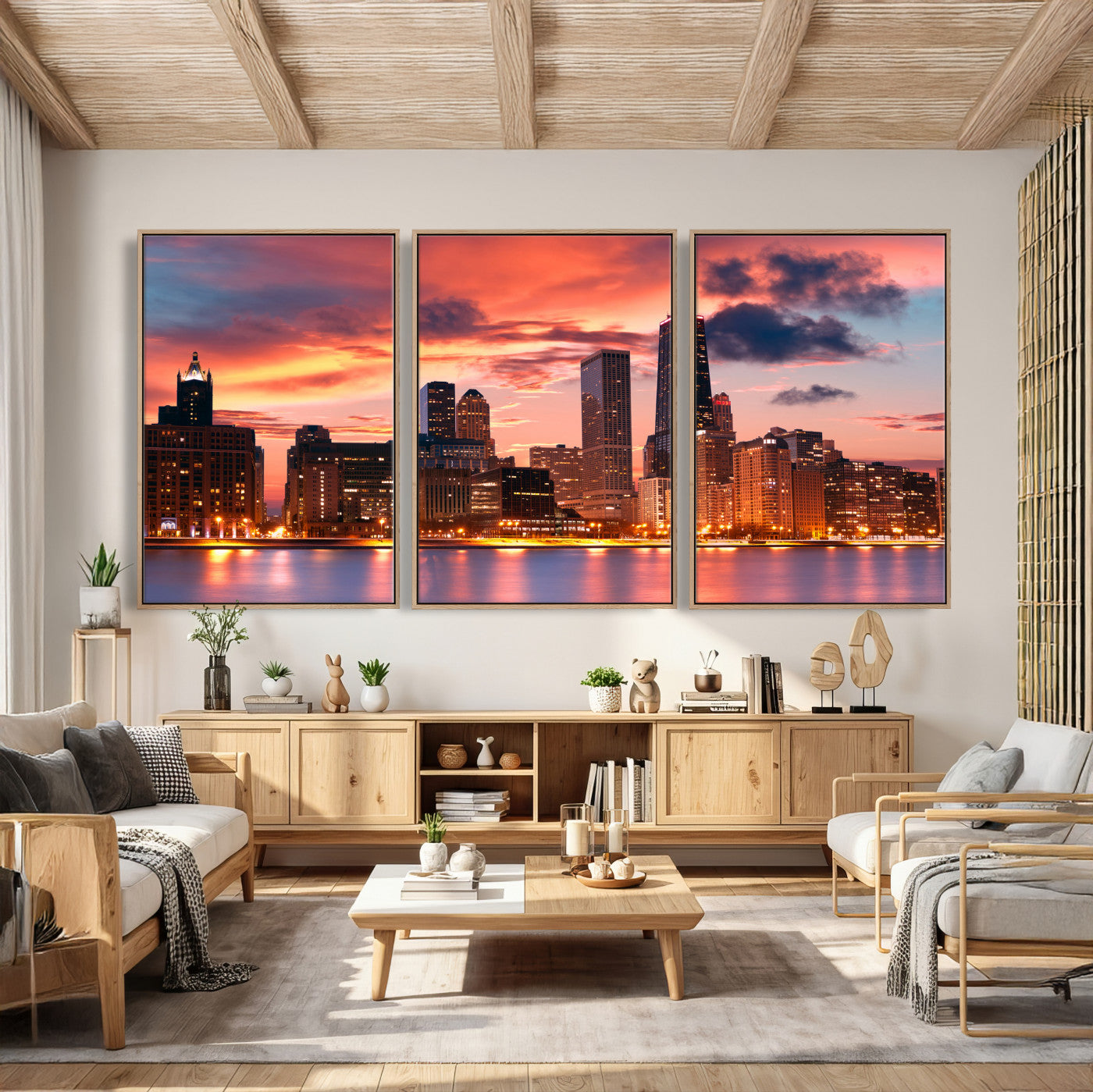 80390109-MGV-CV-36X24 - Chicago Wall Art Canvas Print, Chicago City Downtown Night Cityscape Print for Modern Urban Wall Decor