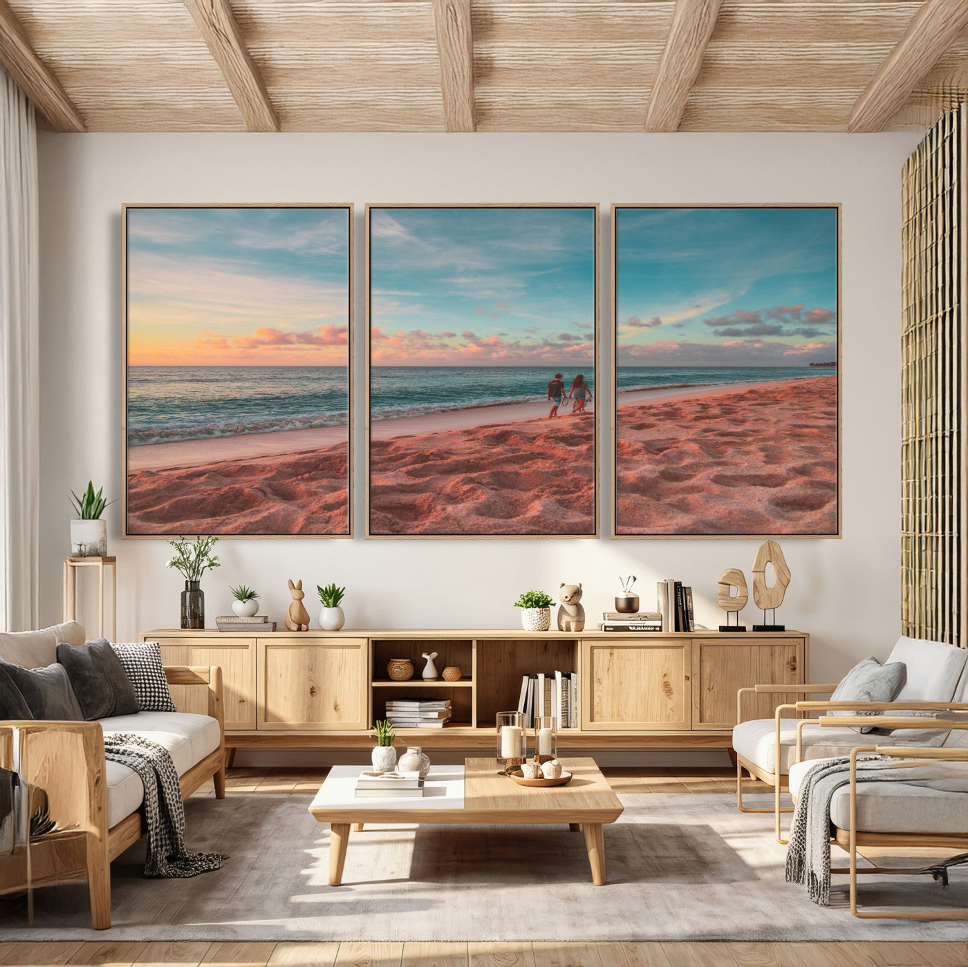 44501307-MGV-CV-36X24 - Pastel Beach Walk Wall Art Canvas Print – Soft Coastal Photography Artwork Print for Bedroom, Living Room, and Serene Home Decor