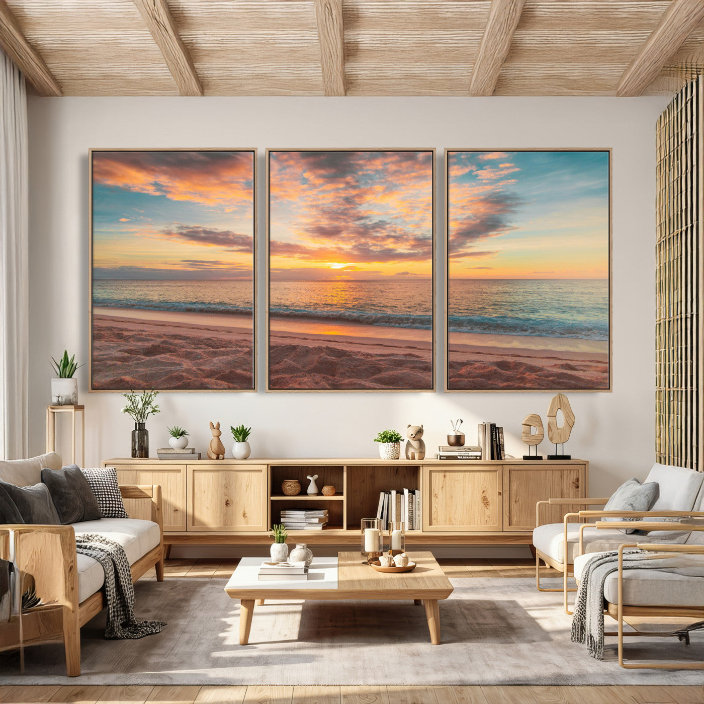 47151409-MGV-CV-36X24 - Sunset Beach Walk Wall Art Canvas Print – Soft Coastal Photography Artwork Print for Bedroom, Living Room, and Serene Home Decor