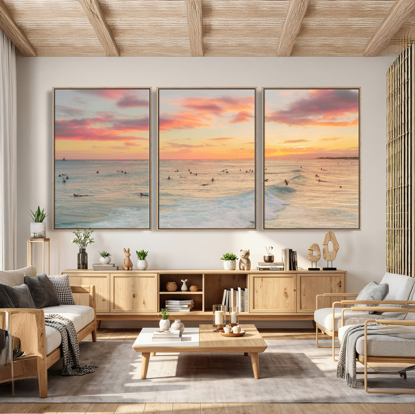 15069854-MGV-CV-36X24 - Sunset Beach Wall Art Canvas Print – Soft Coastal Photography Artwork Print for Bedroom, Living Room, and Serene Home Decor