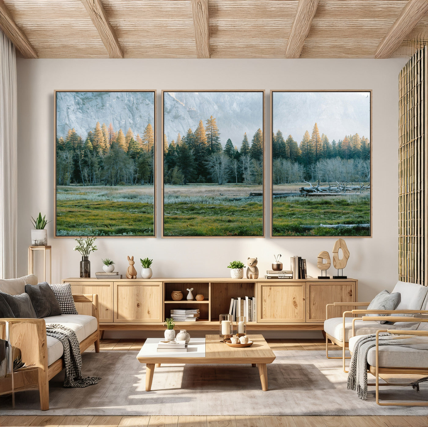 95548744-MGV-CV-36X24 - Forest Meadow Wall Art Canvas Print, Pine Tree Landscape Nature Artwork, Mountain Valley Scenic Photography, Calm Wilderness Wall Decor