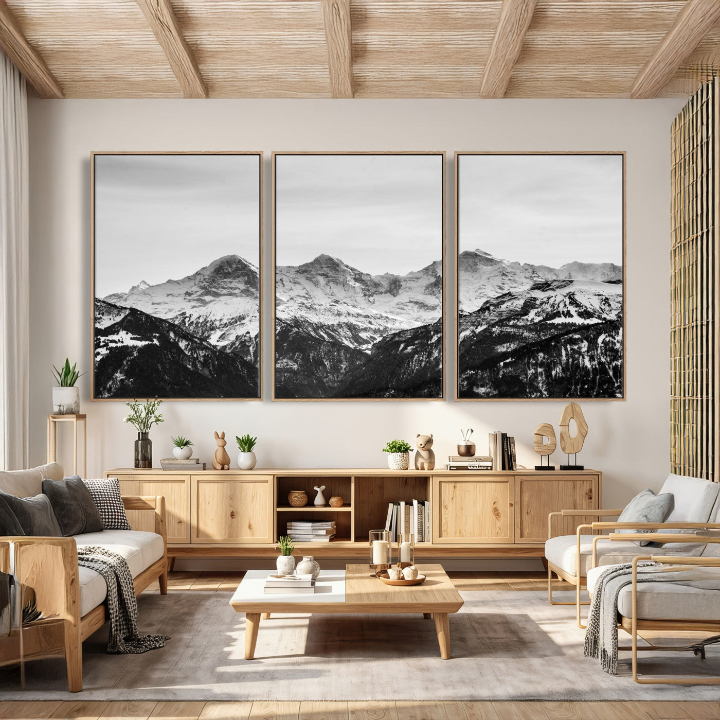 85684934-MGV-CV-36X24 - Black and White Mountain Wall Art Canvas Print, Snowy Alpine Peaks Landscape Photography, Minimal Monochrome Mountain Art, Scenic Nature Wall Decor