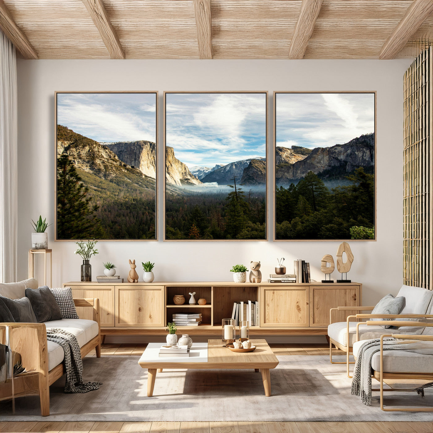 15089394-MGV-CV-36X24 - Yosemite Valley Mountain Landscape Wall Art Canvas Print, Granite Cliff Forest Valley Canvas Print, California National Park Scenic Art Printing