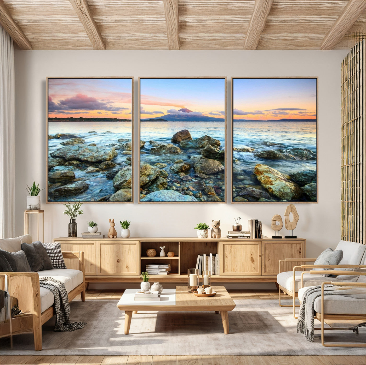 46869511-MGV-CV-36X24 - Mayon Volcano Seascape Landscape Wall Art Canvas Print, Tropical Ocean Shore Mountain Canvas Print, Philippines Coastal Scenic Art Printing